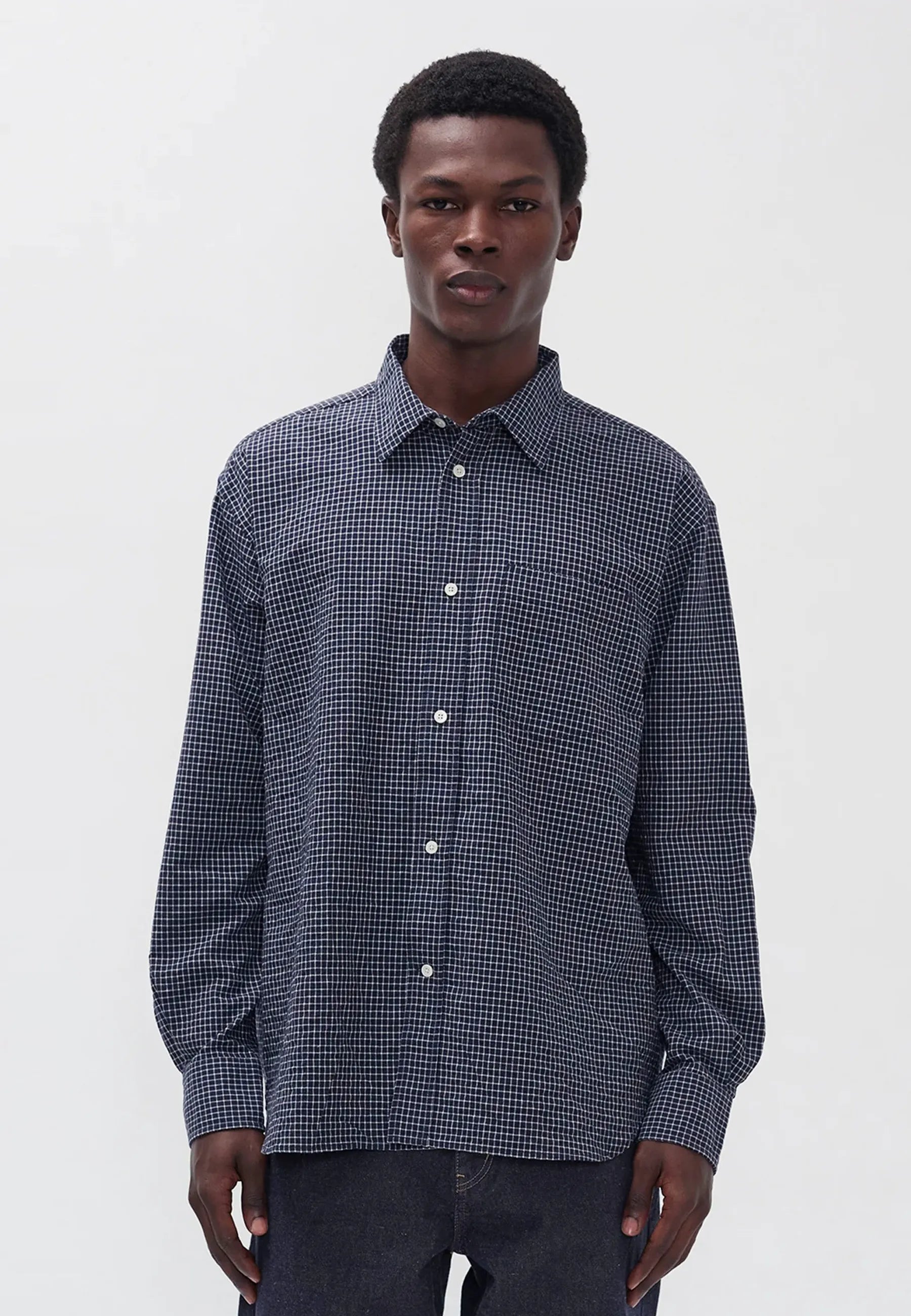 Norse Projects | Buy Espevik Check Oversized Shirt - Dark Navy