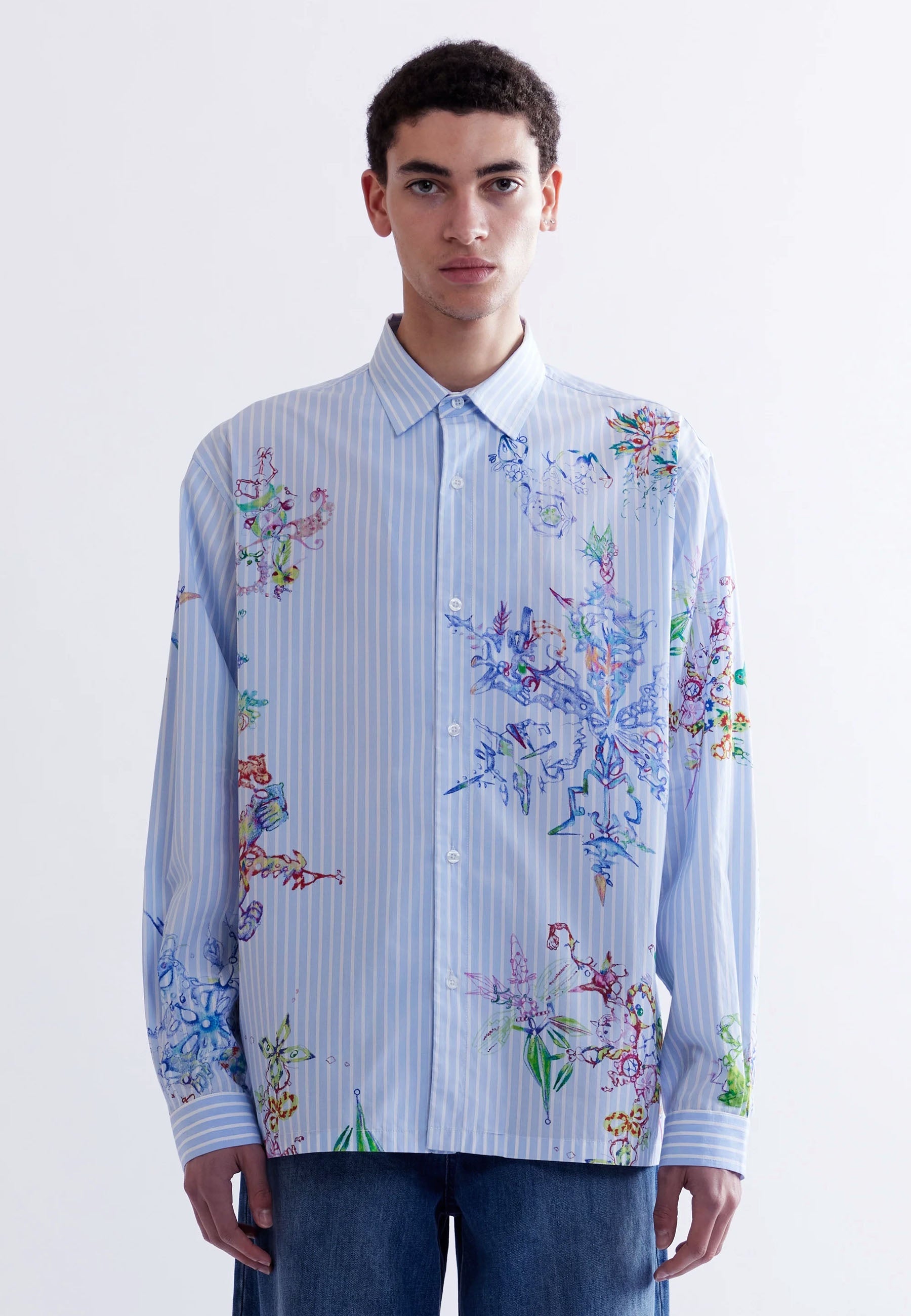 fractal dress shirts Psychedelic Mens Cotton Shirt, Long Sleeve Button up Oxford Mans Dress Shirt  Blue Rainbow , PSY Festival, Trippy Rainbow Holographic Fractal