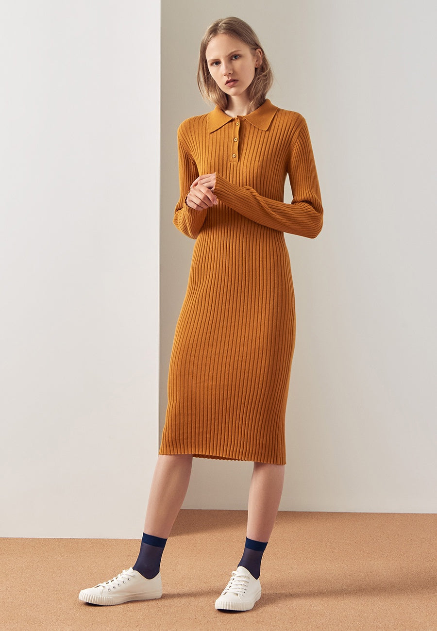 Kowtow Rib Polo Dress - amber Good As Gold Kowtow Rib Polo Dress - amber Good As Gold