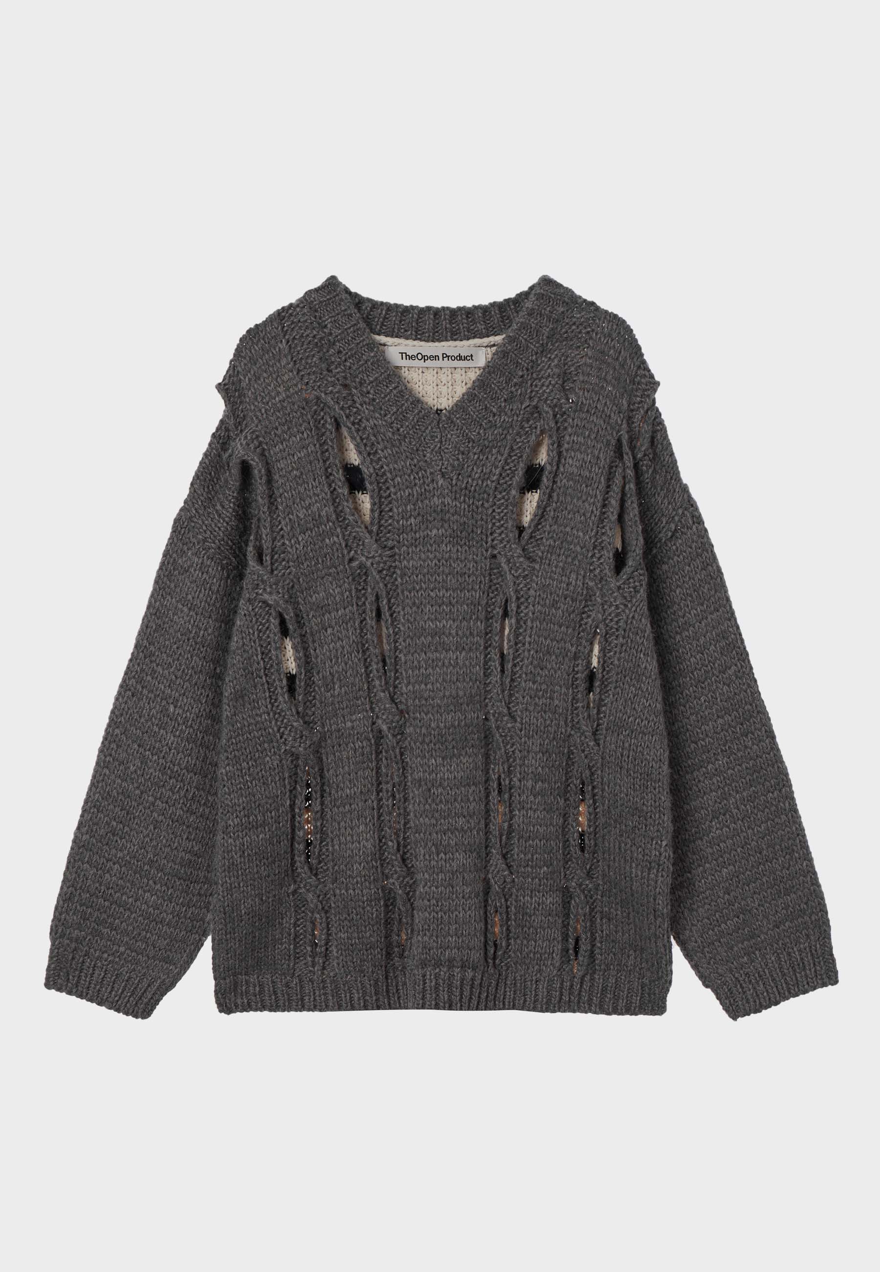 TheOpen Product Buy Back Stripe Cut-Out Knit Sweater Grey online Good As Gold, NZ