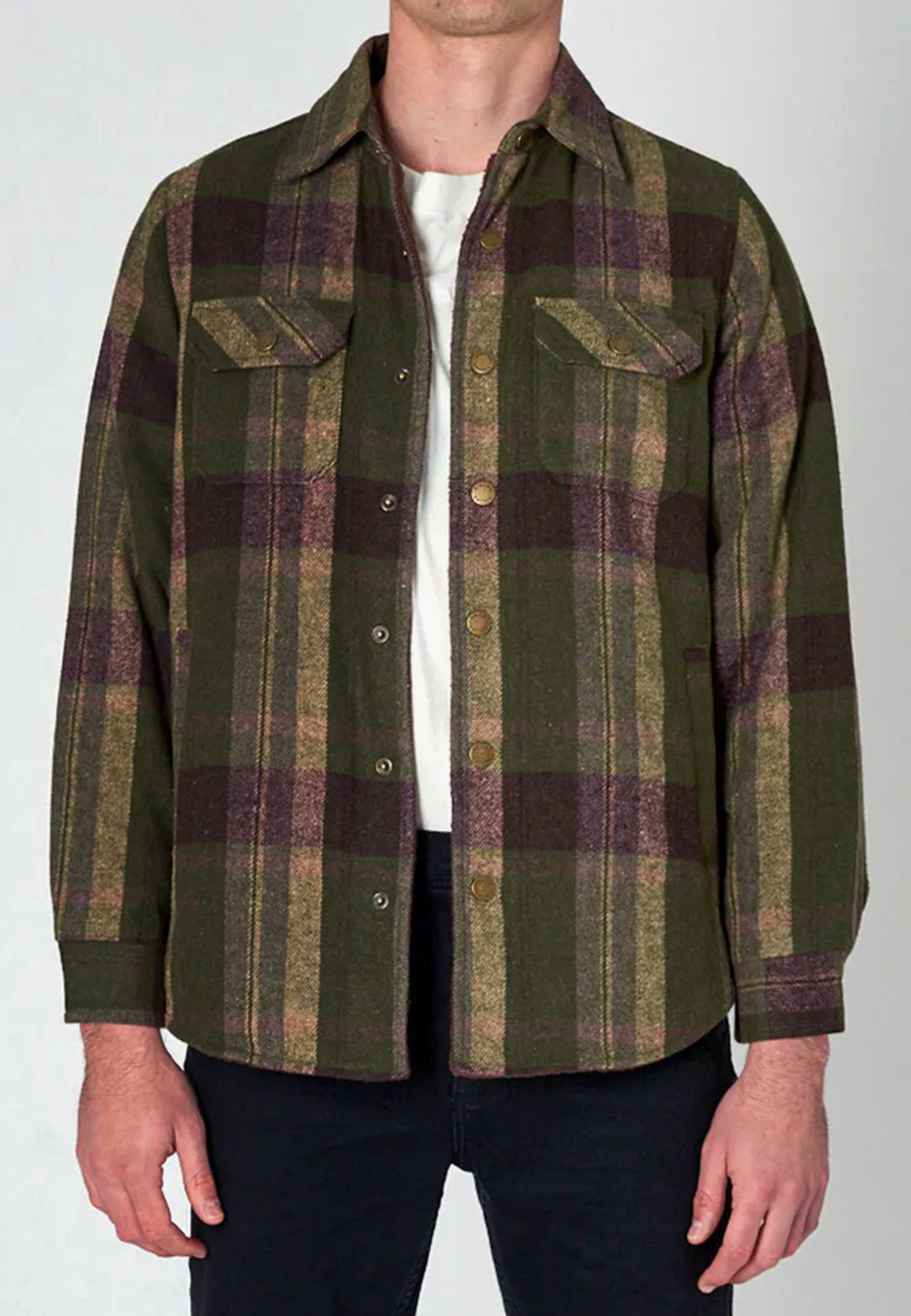 Rollas Buy Men At Work Check Shacket olive green online Good