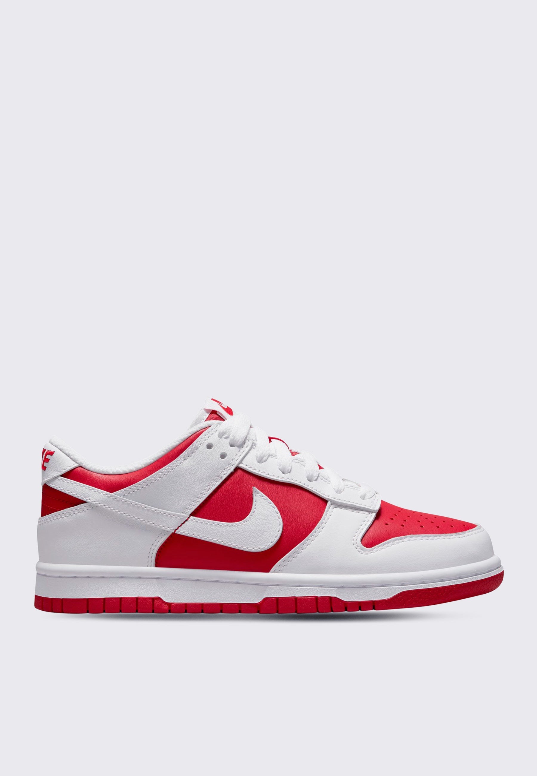 red and white low top dunks