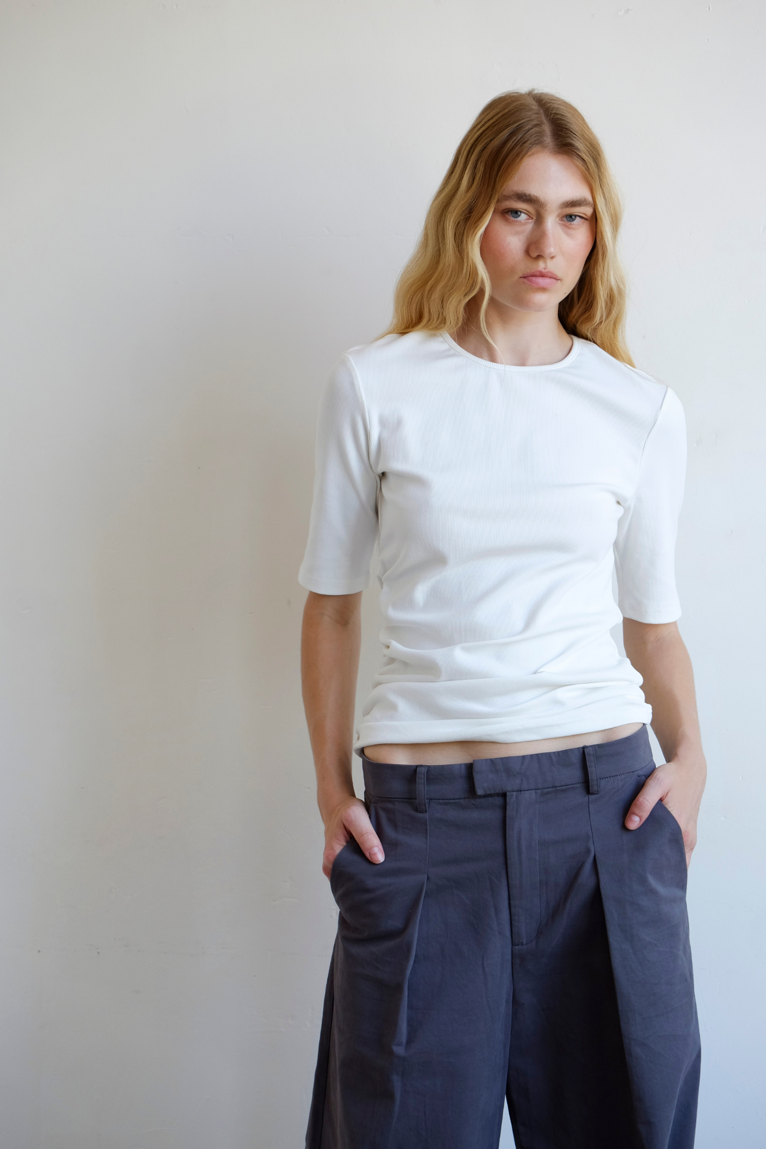 Ruched SS T-Shirt - Ivory