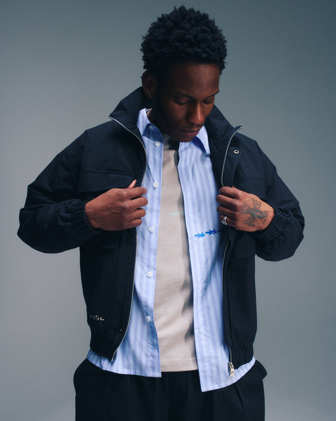 Taki Checkered Jacket - Navy