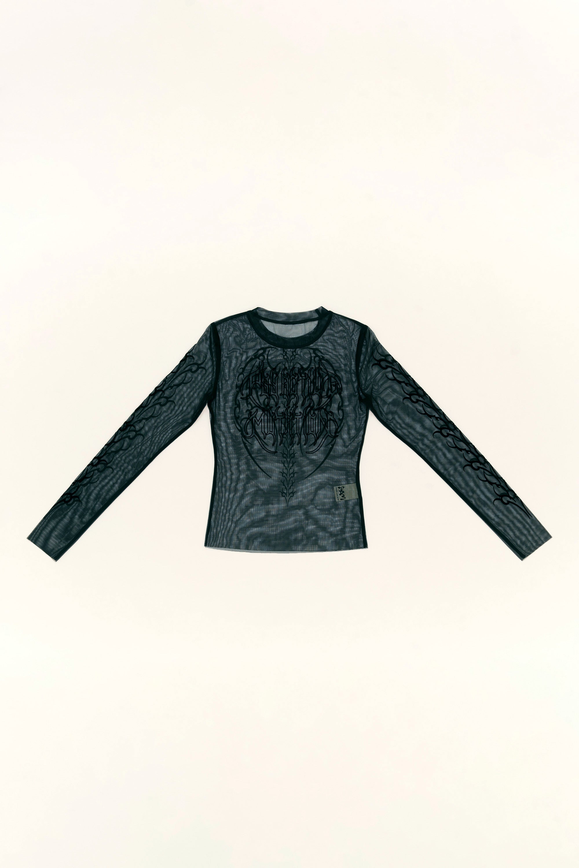 Wings Long Sleeve Mesh Top - Black