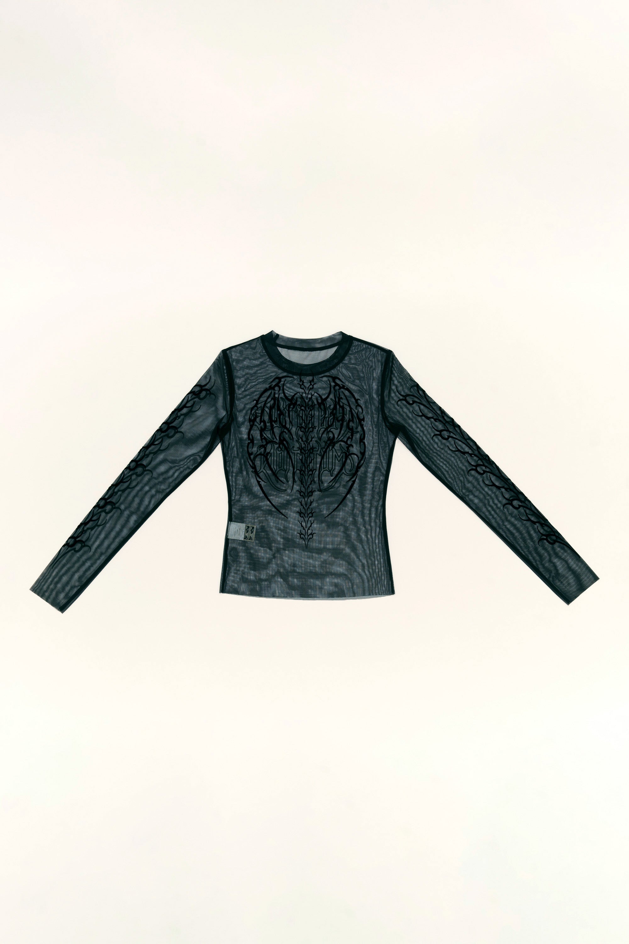 Wings Long Sleeve Mesh Top - Black