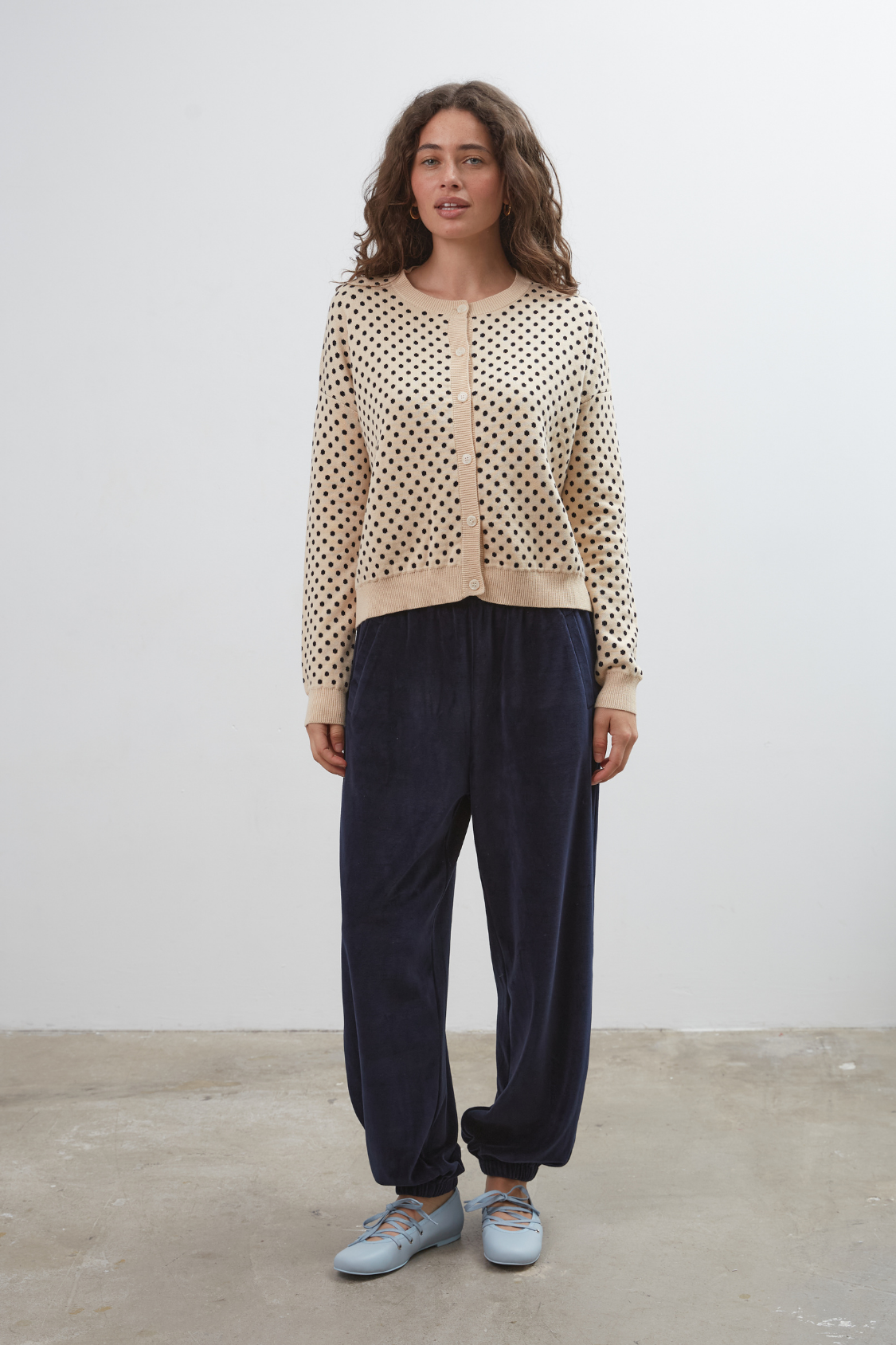 Dawn Cotton Cardigan - Beige Polka Dot