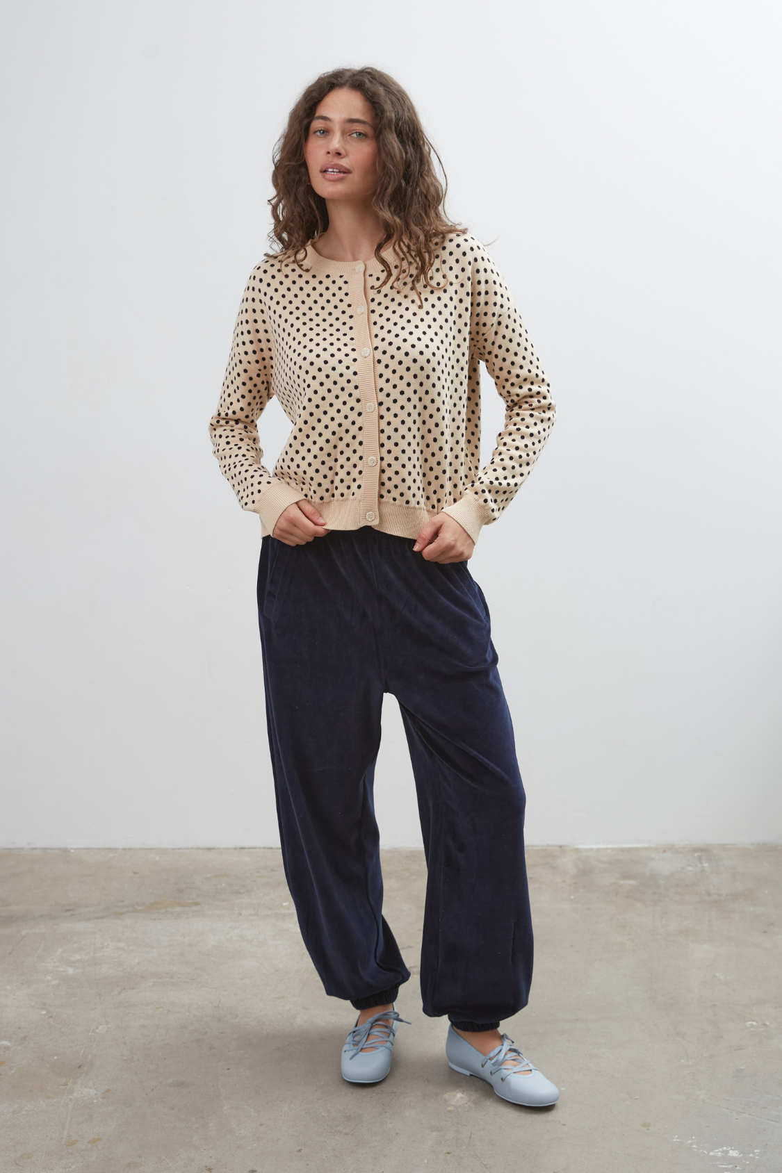 Dawn Cotton Cardigan - Beige Polka Dot