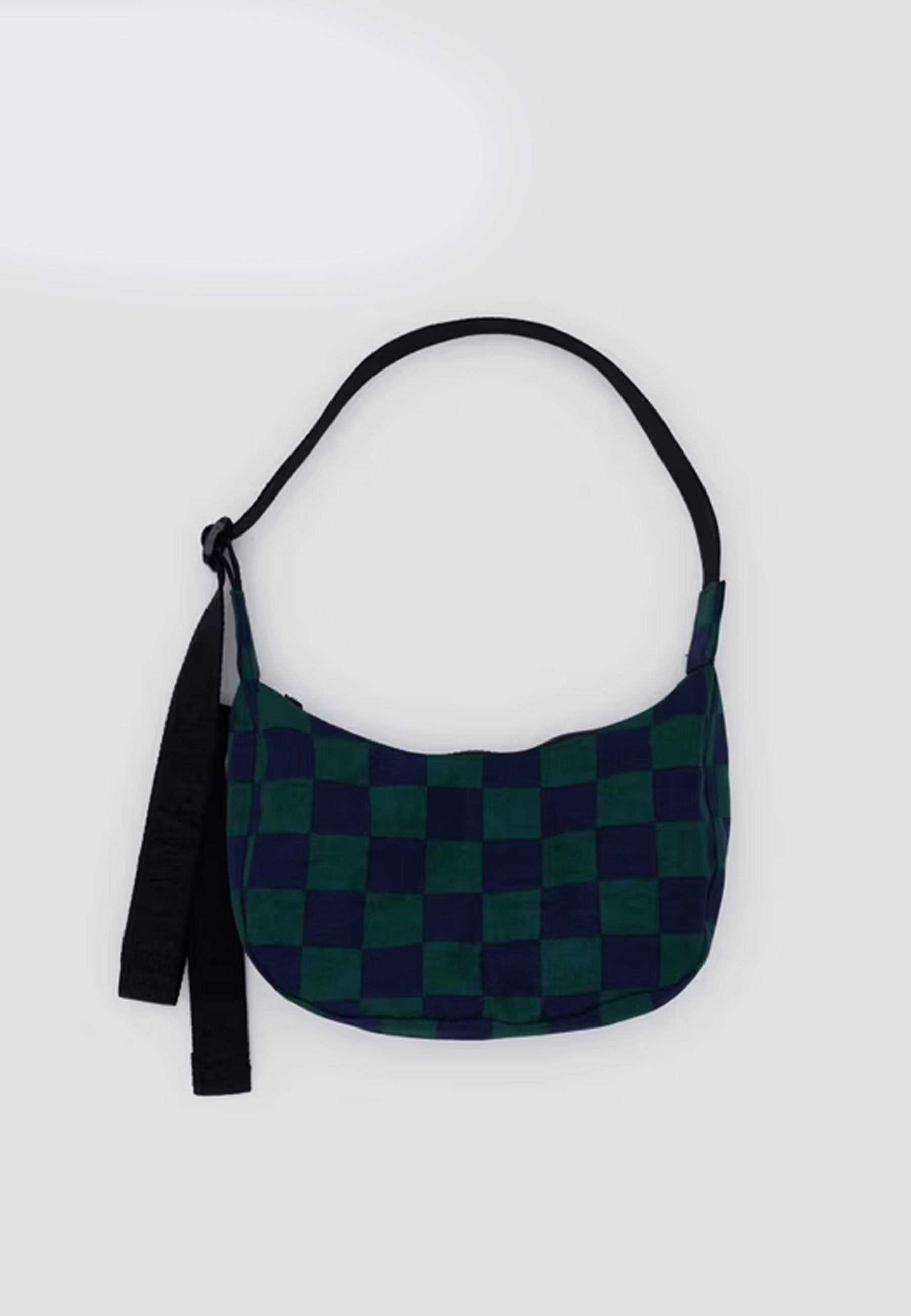 Small Nylon Crescent Bag - Navy Green Check