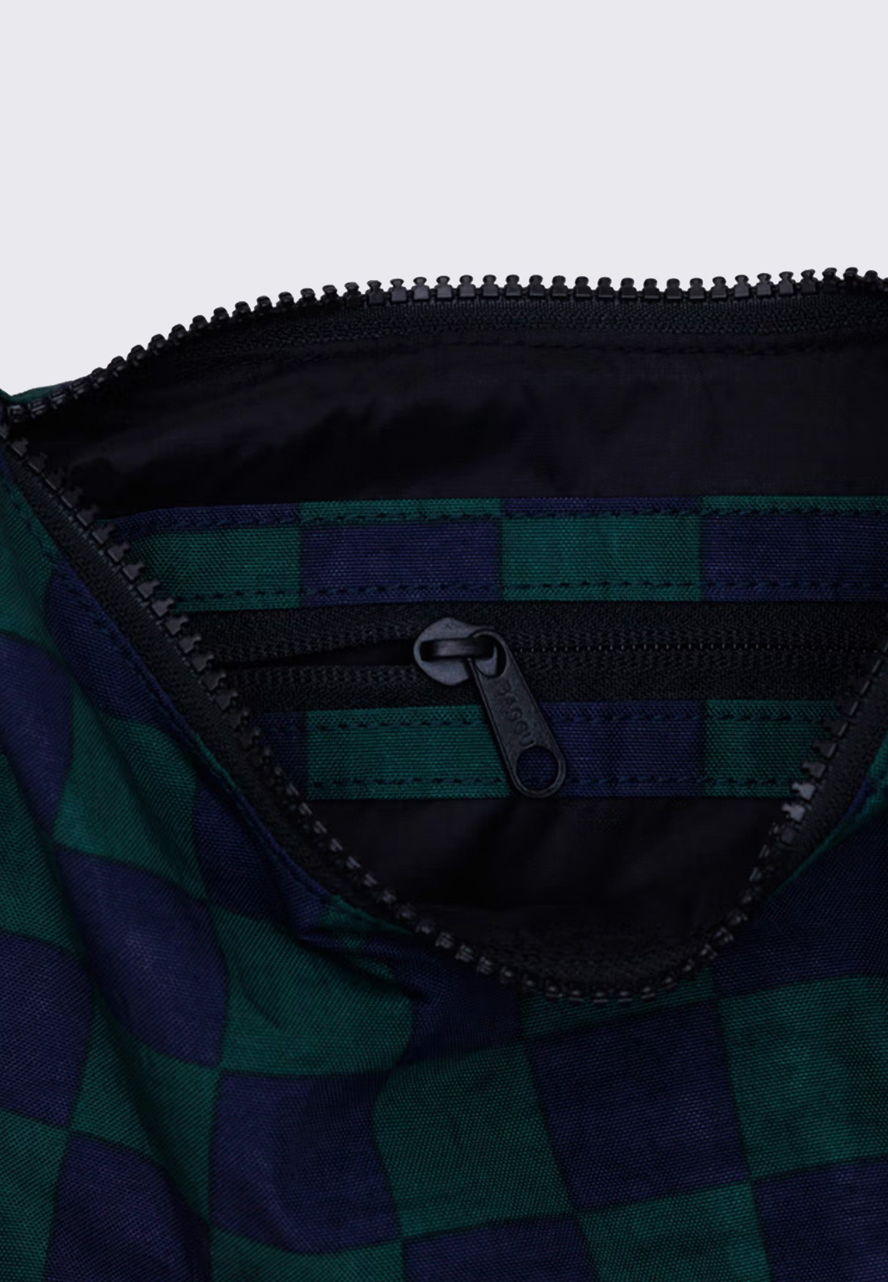 Small Nylon Crescent Bag - Navy Green Check