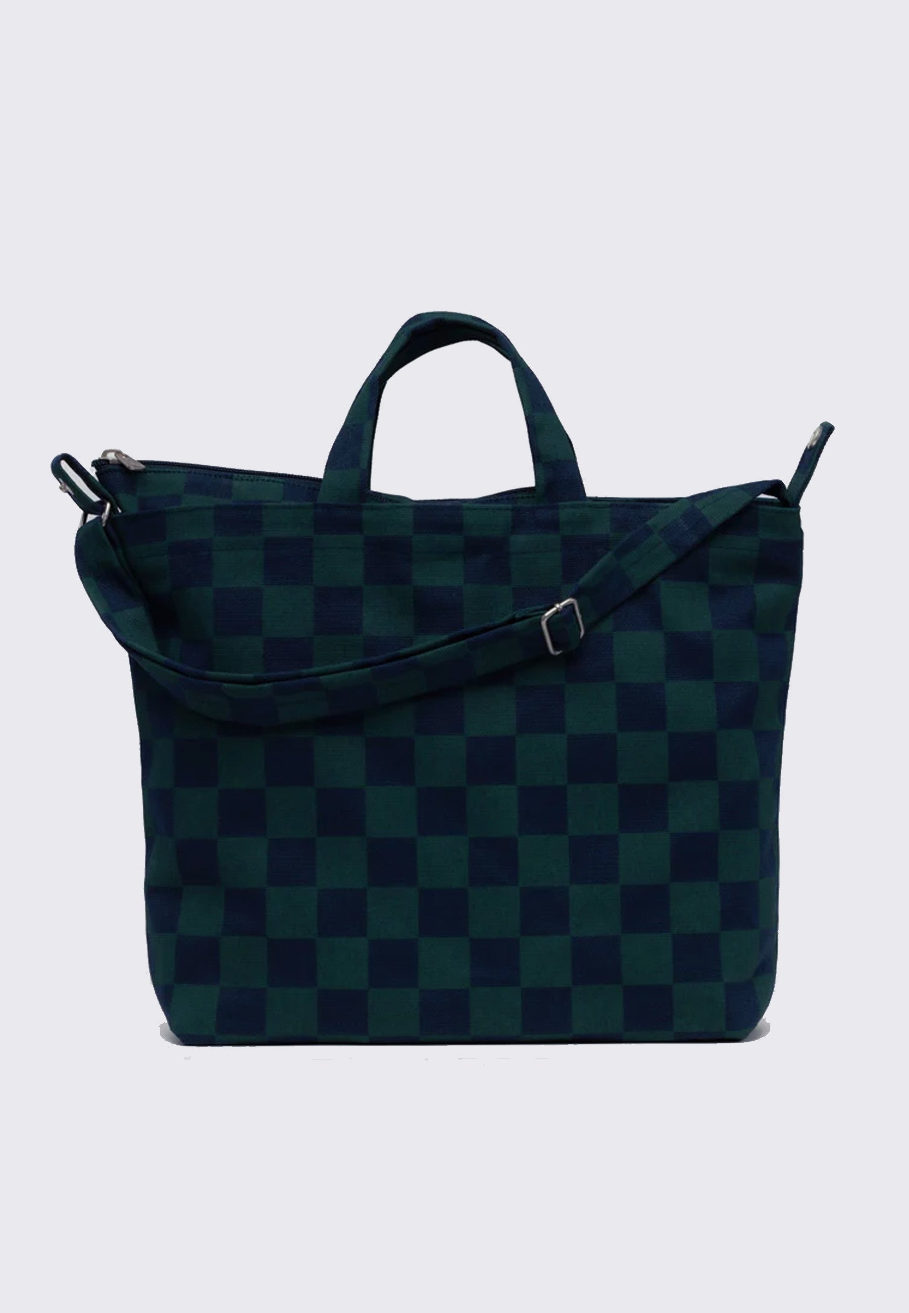 Horizontal Zip Duck Bag - Navy Green Check