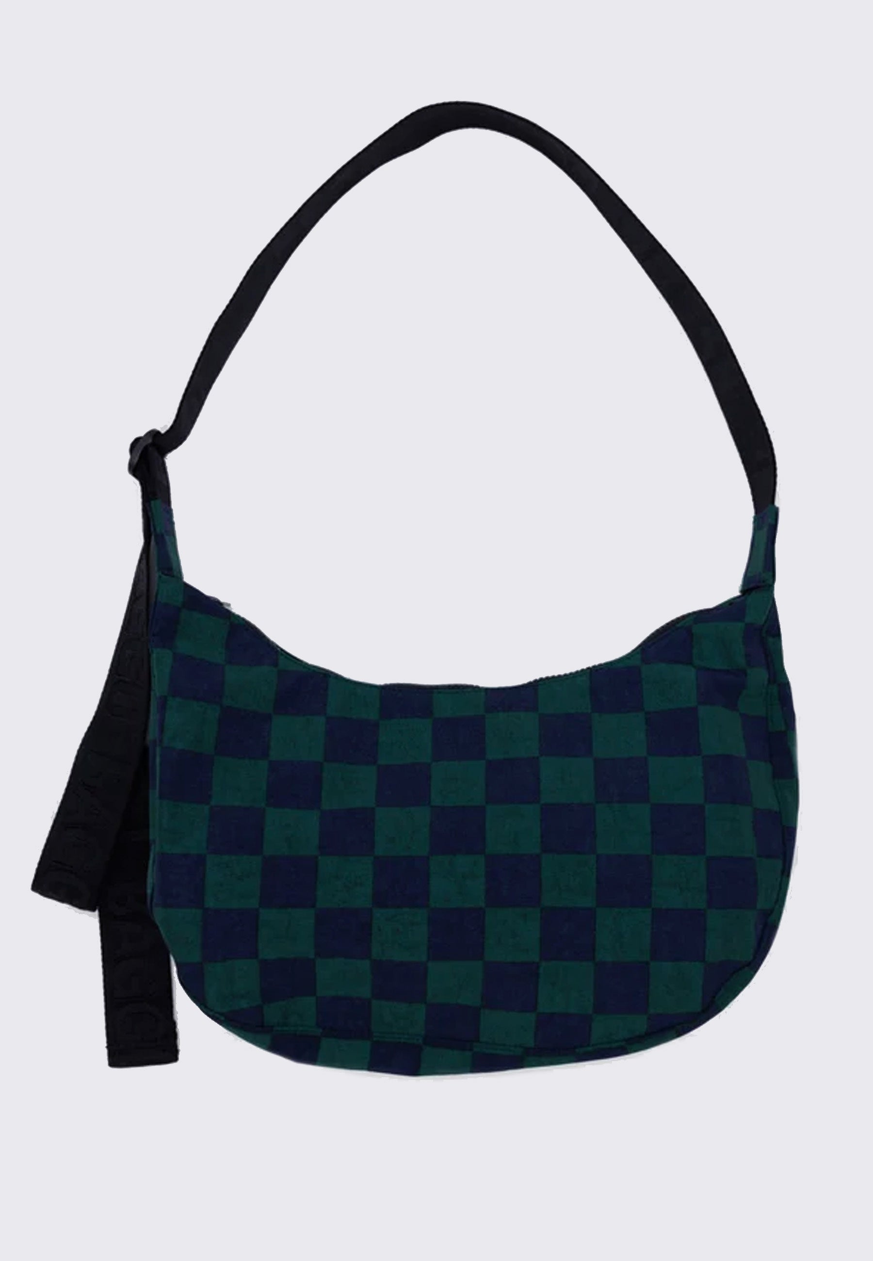 Medium Nylon Crescent Bag - Navy Green Check