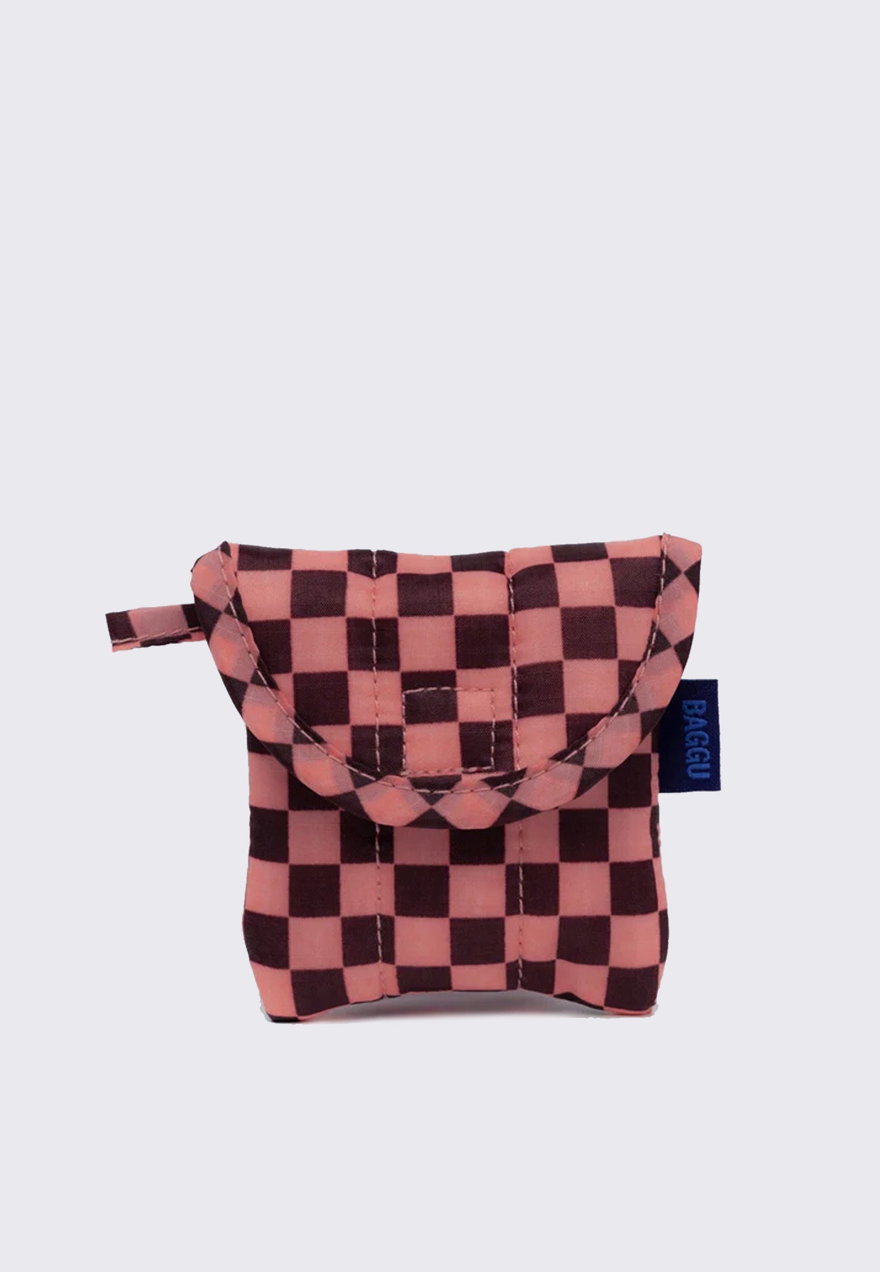 Puffy Earbuds Case - Pink brown Check