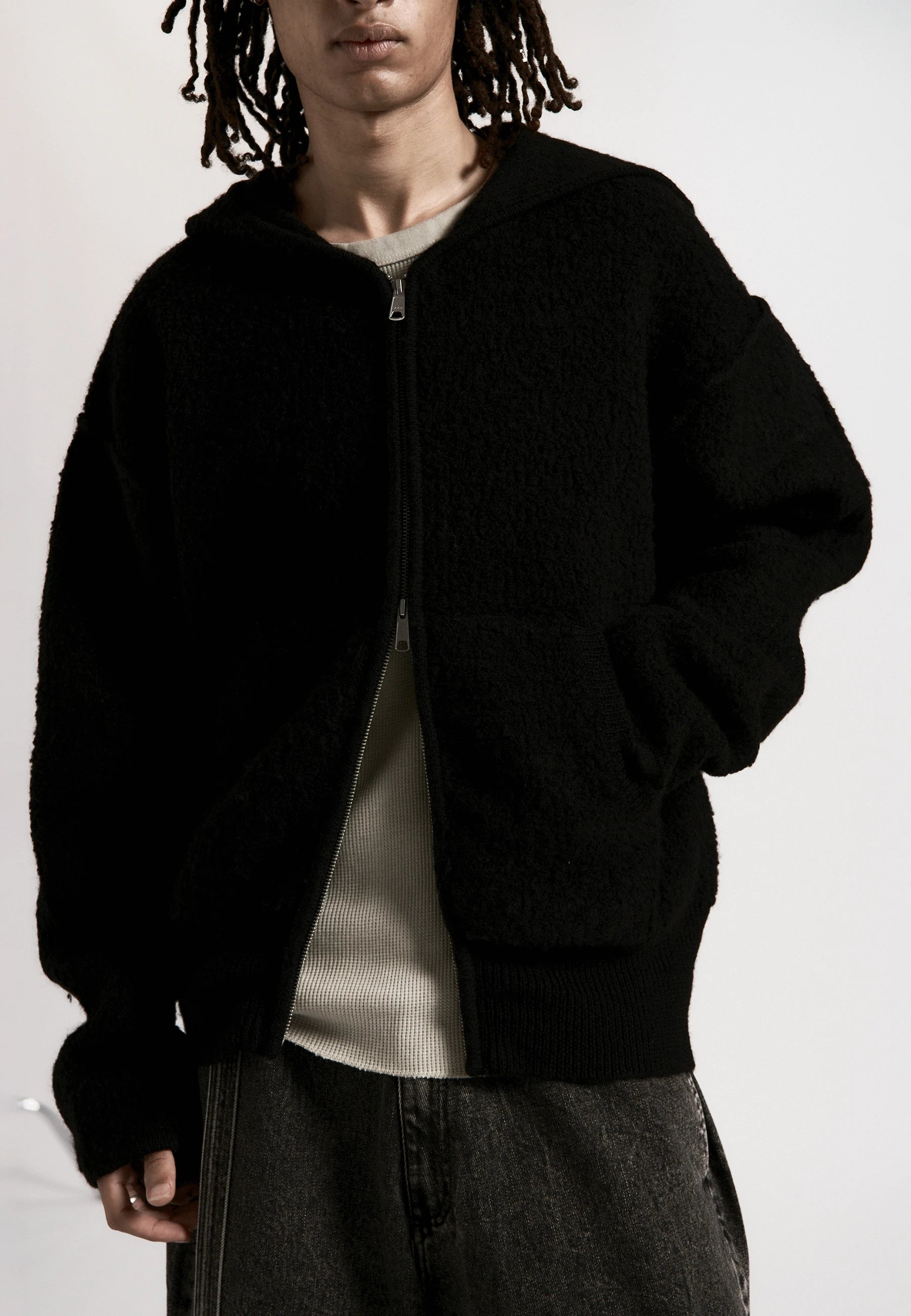 Knit Zip Hoodie - Bolied Black