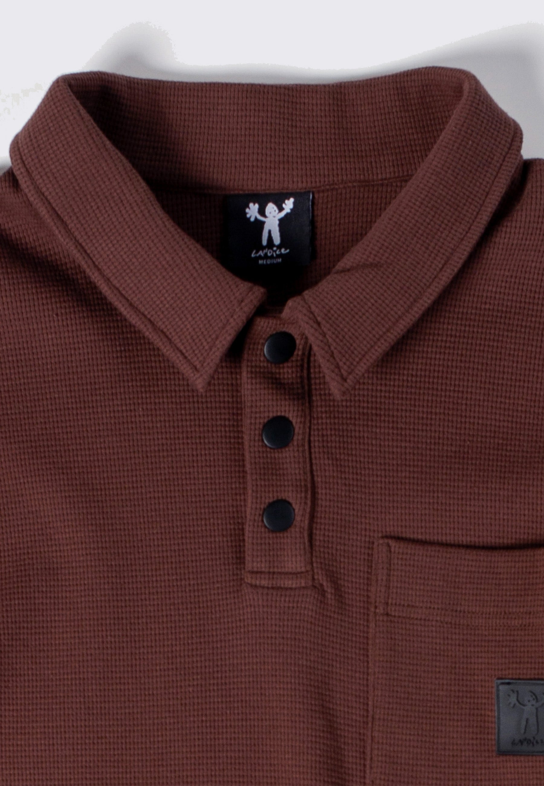 Long Sleeve Waffle Polo - Brown