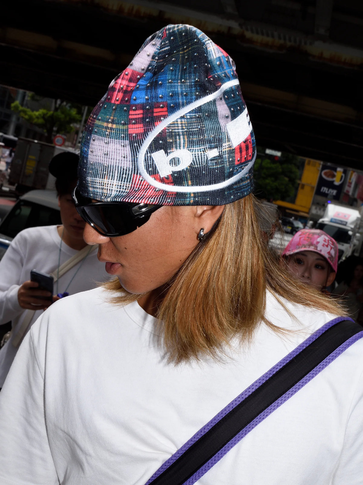 Studded Plaid Beanie - Multi