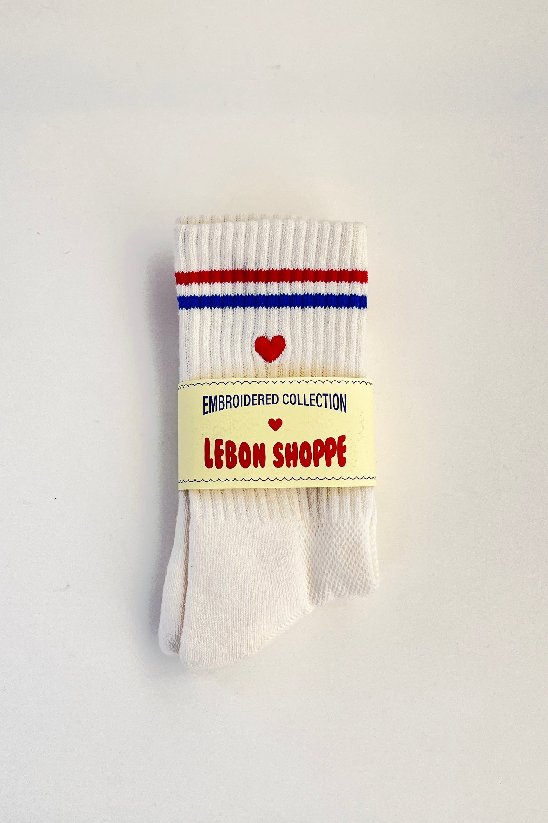 Embroidered Boyfriend Socks - Milk/Heart