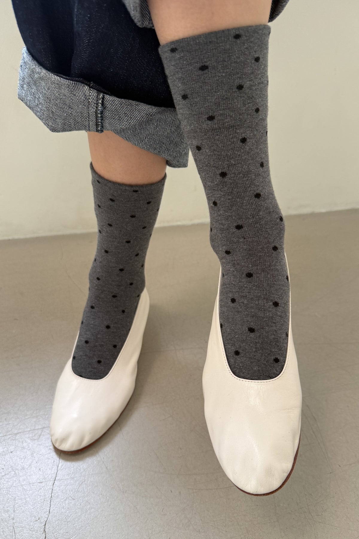 Sneaker Socks - Charcoal Polka Dot