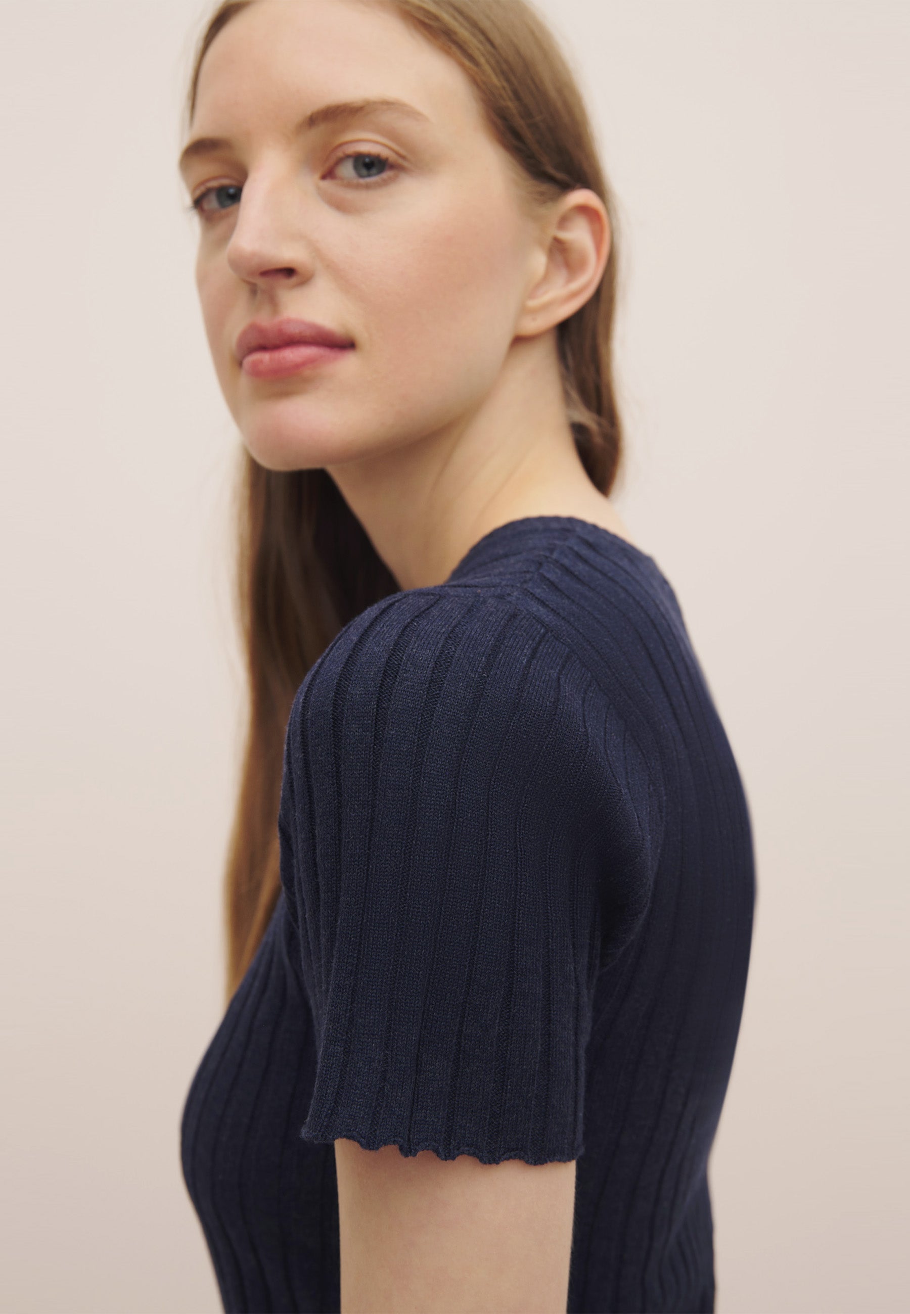 Henley Knit Top - Navy Marle