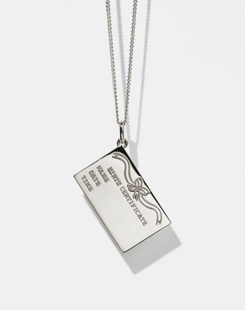 Birth Certificate Charm Necklace - Sterling Silver