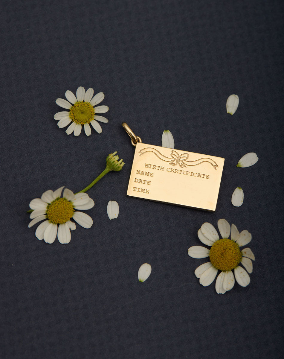 Birth Certificate Charm Necklace - Sterling Silver