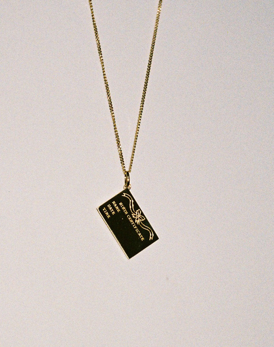 Birth Certificate Charm Necklace - Sterling Silver