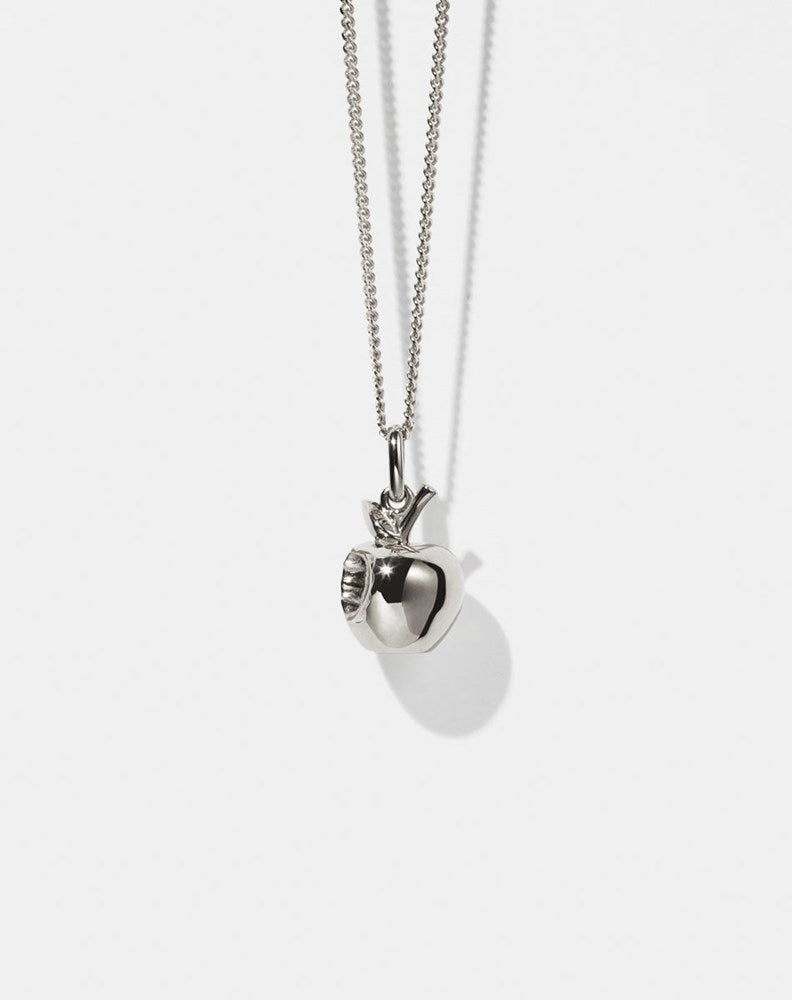 Bitten Apple Charm Necklace - Sterling Silver