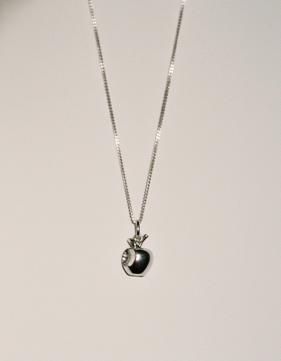 Bitten Apple Charm Necklace - Sterling Silver