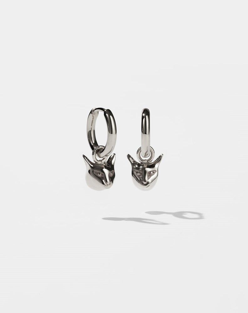 Cat Charm Earrings - Sterling Silver