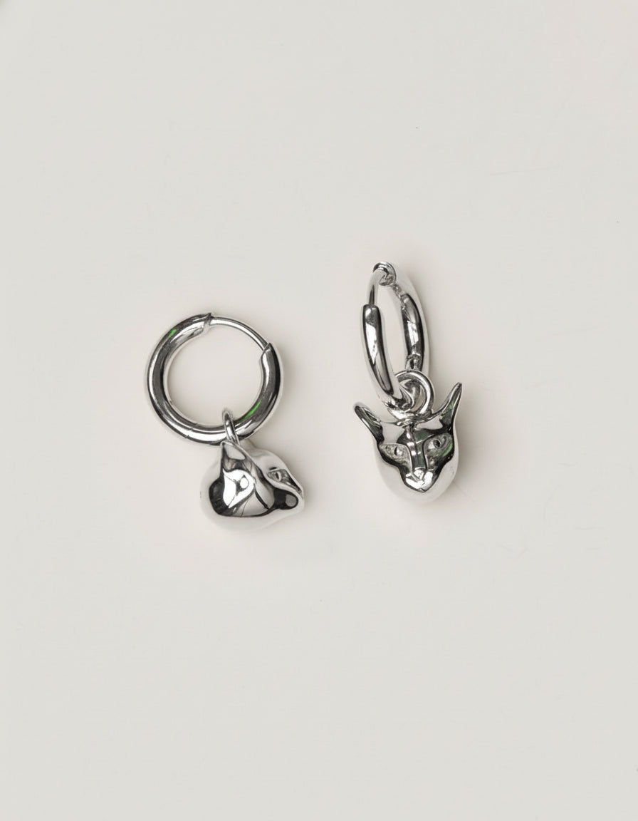 Cat Charm Earrings - Sterling Silver