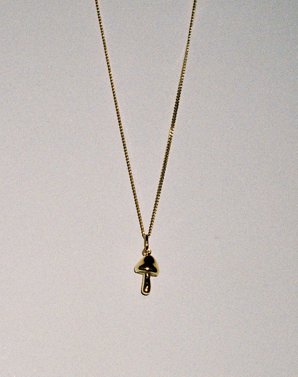 Mushroom Charm Necklace - Gold Plated