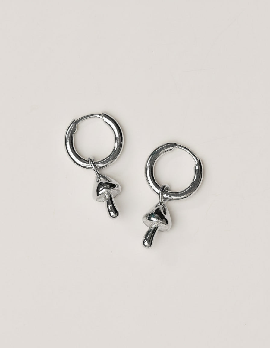 Mushroom Charm Earrings - Sterling Silver