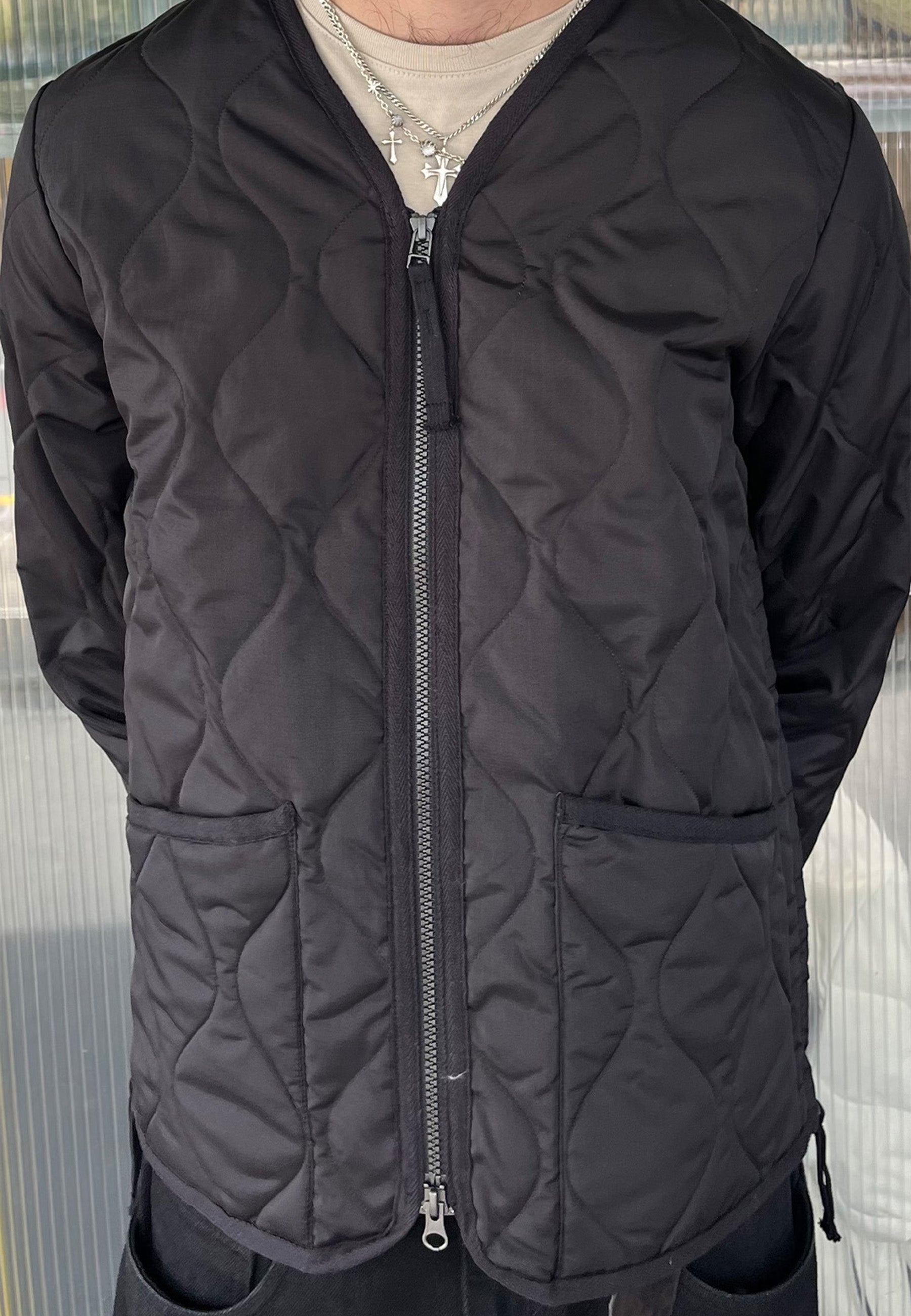 Taion | Buy Military Zip V Neck Down Jacket - Black online | Good