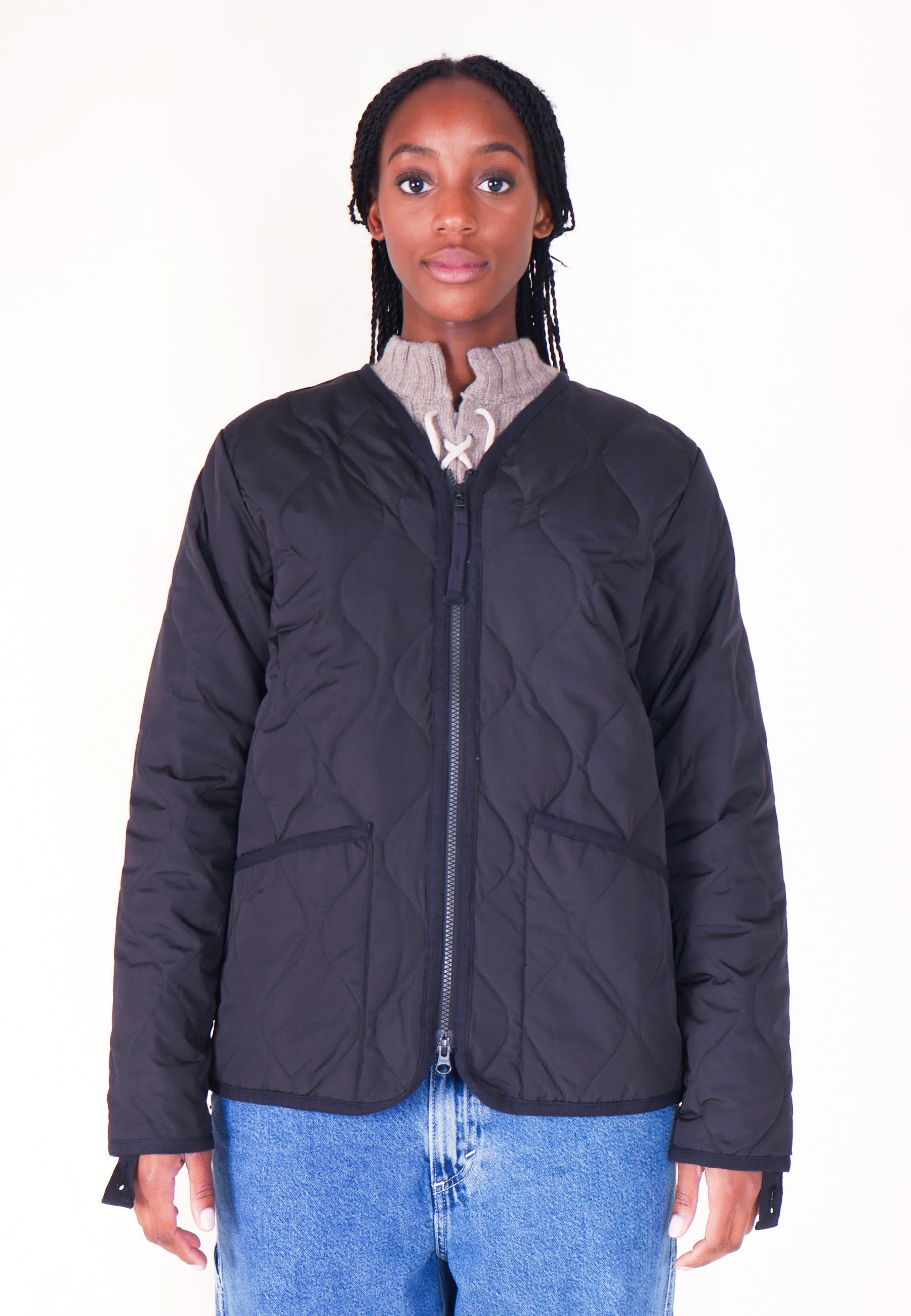 Taion Buy Military Zip V Neck Down Jacket Black online Good As Gold Nz