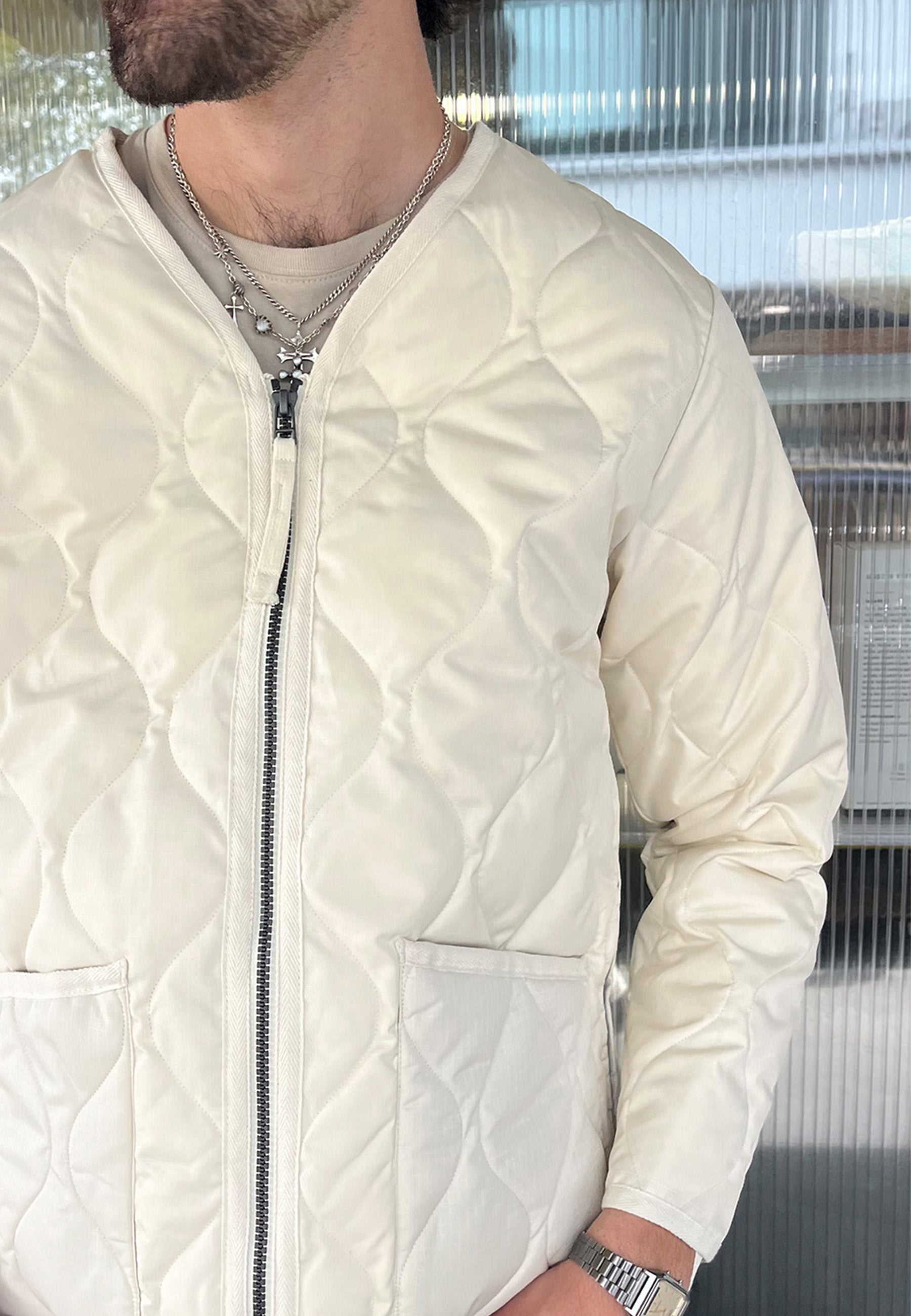 Taion | Buy Military Zip V Neck Down Jacket - Off White online