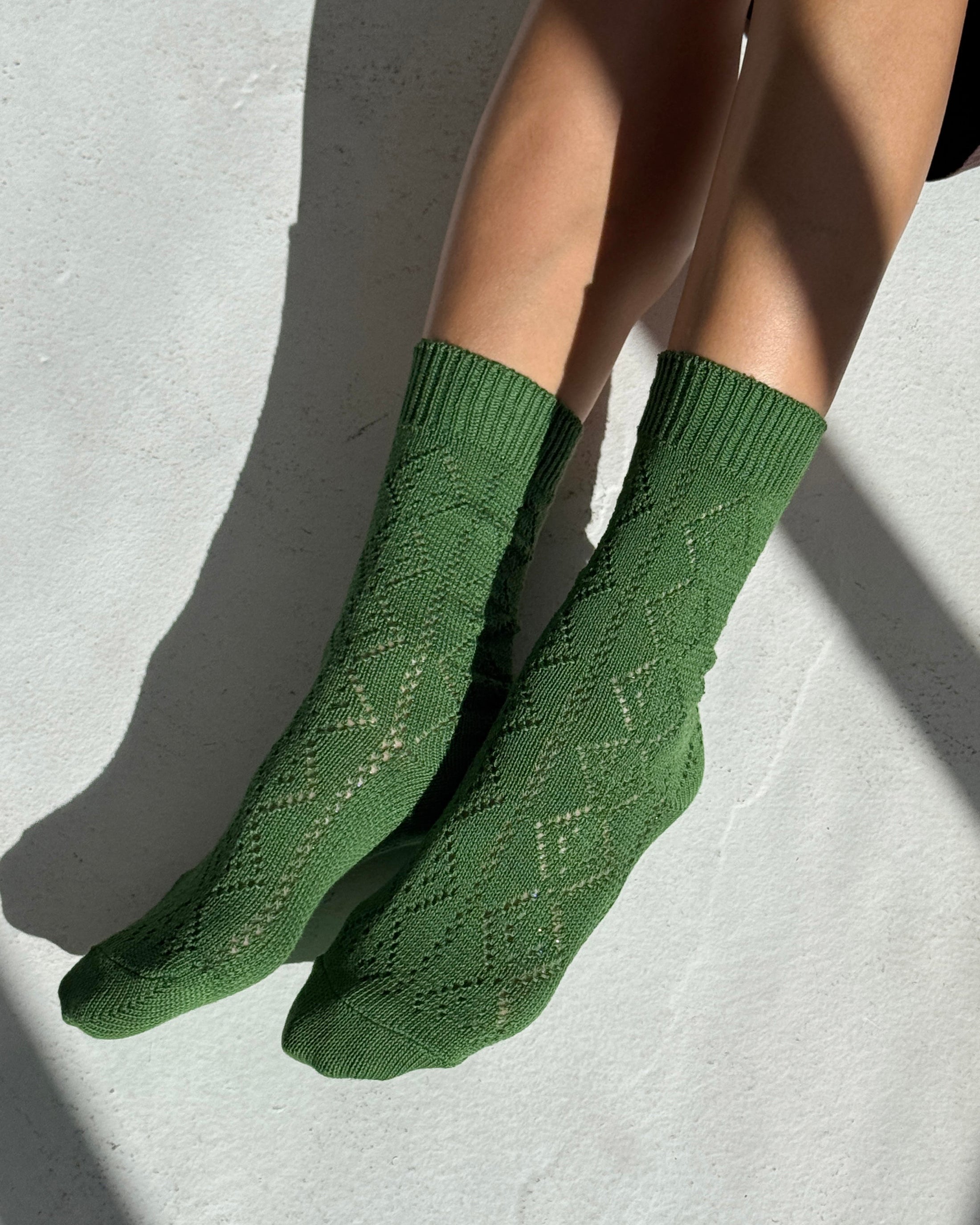 Modal Eyelet Socks - Palm Green