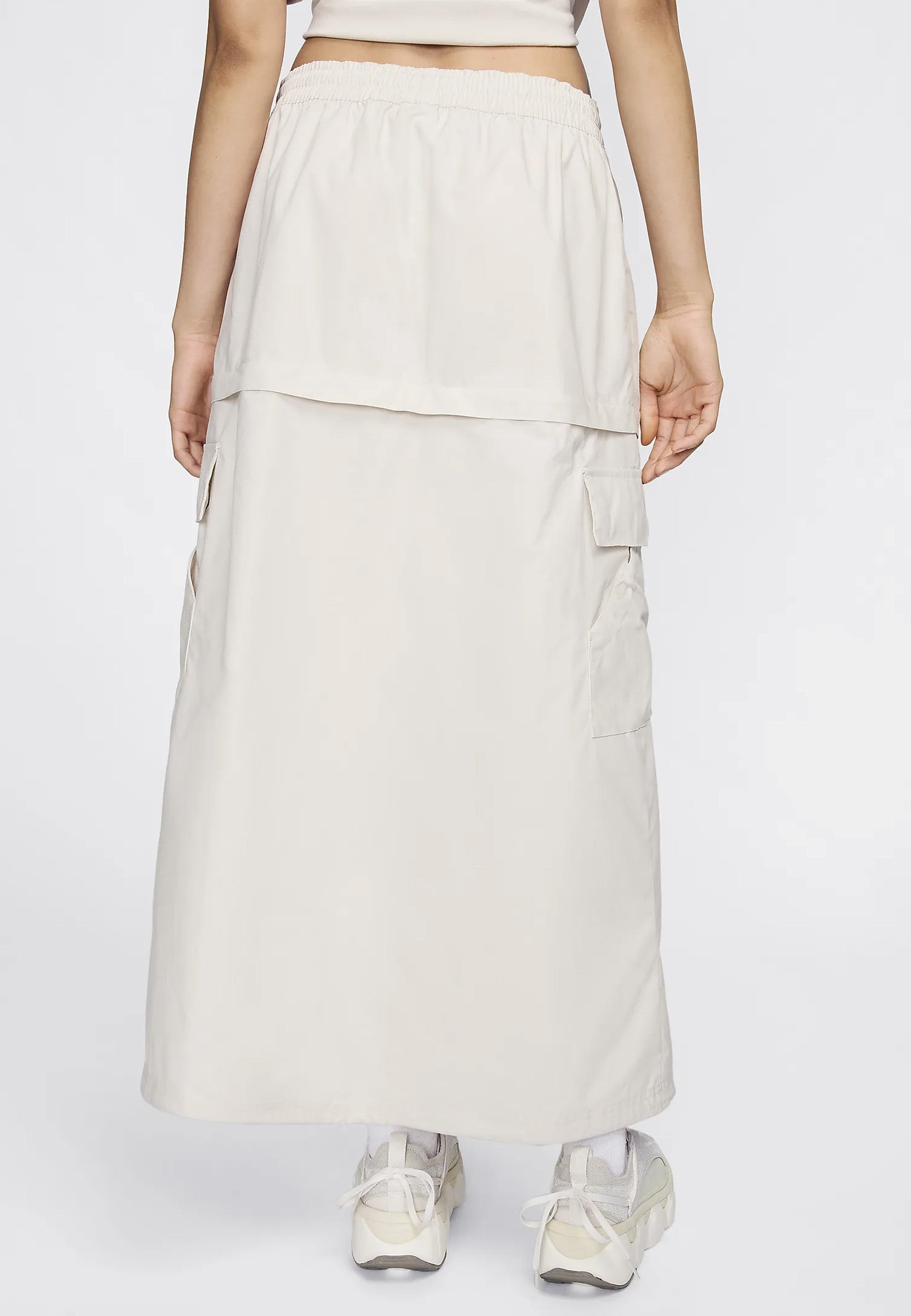 Mid-Rise Woven Cargo Midi Skirt - Beige