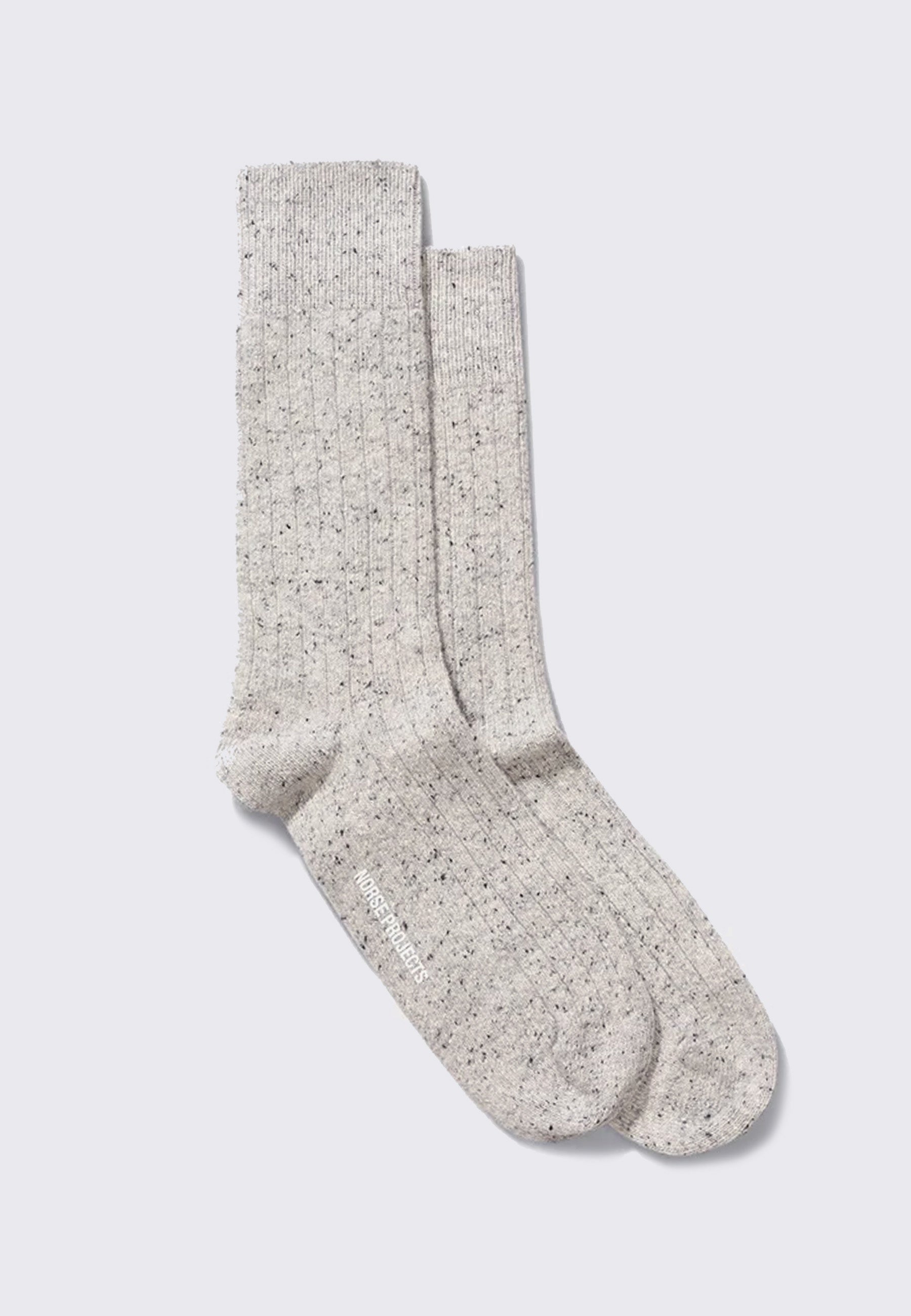 Bjarki Neps Wool Rib Socks - Light Grey Melange