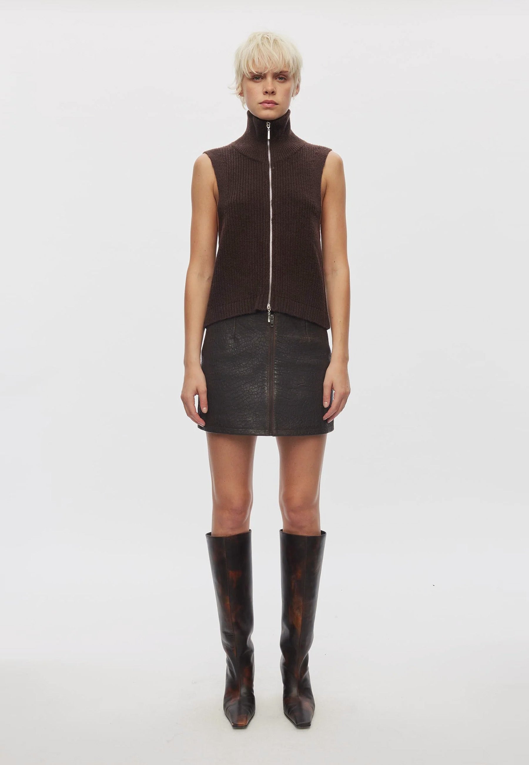 Fave Knit Zip Vest - Dark Oak