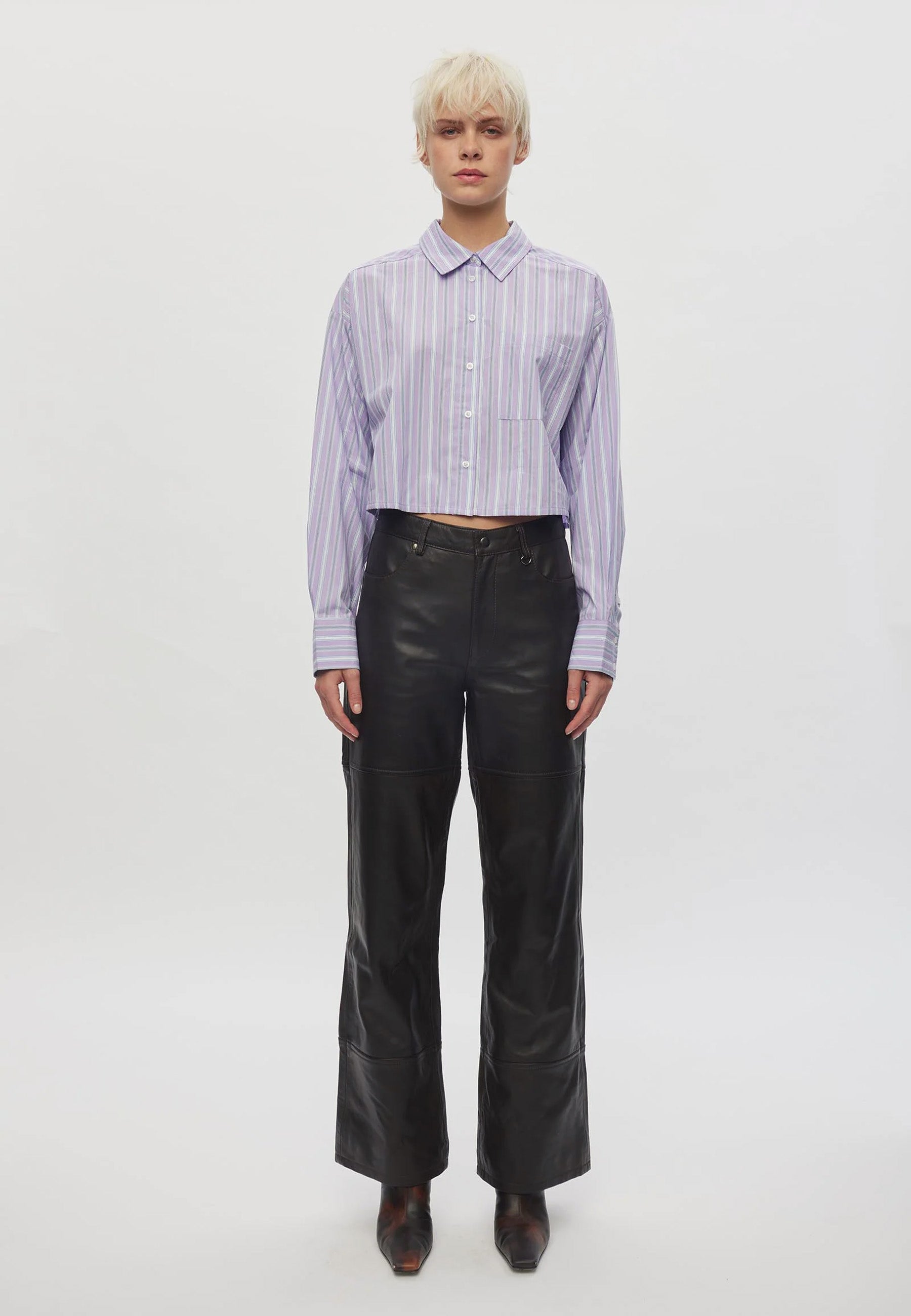 Forever Cropped Shirt - Orchid Pinstripe