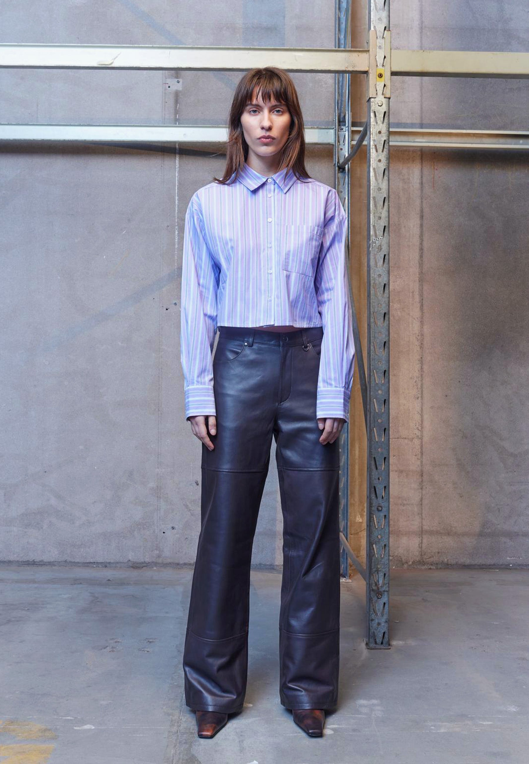 Forever Cropped Shirt - Orchid Pinstripe