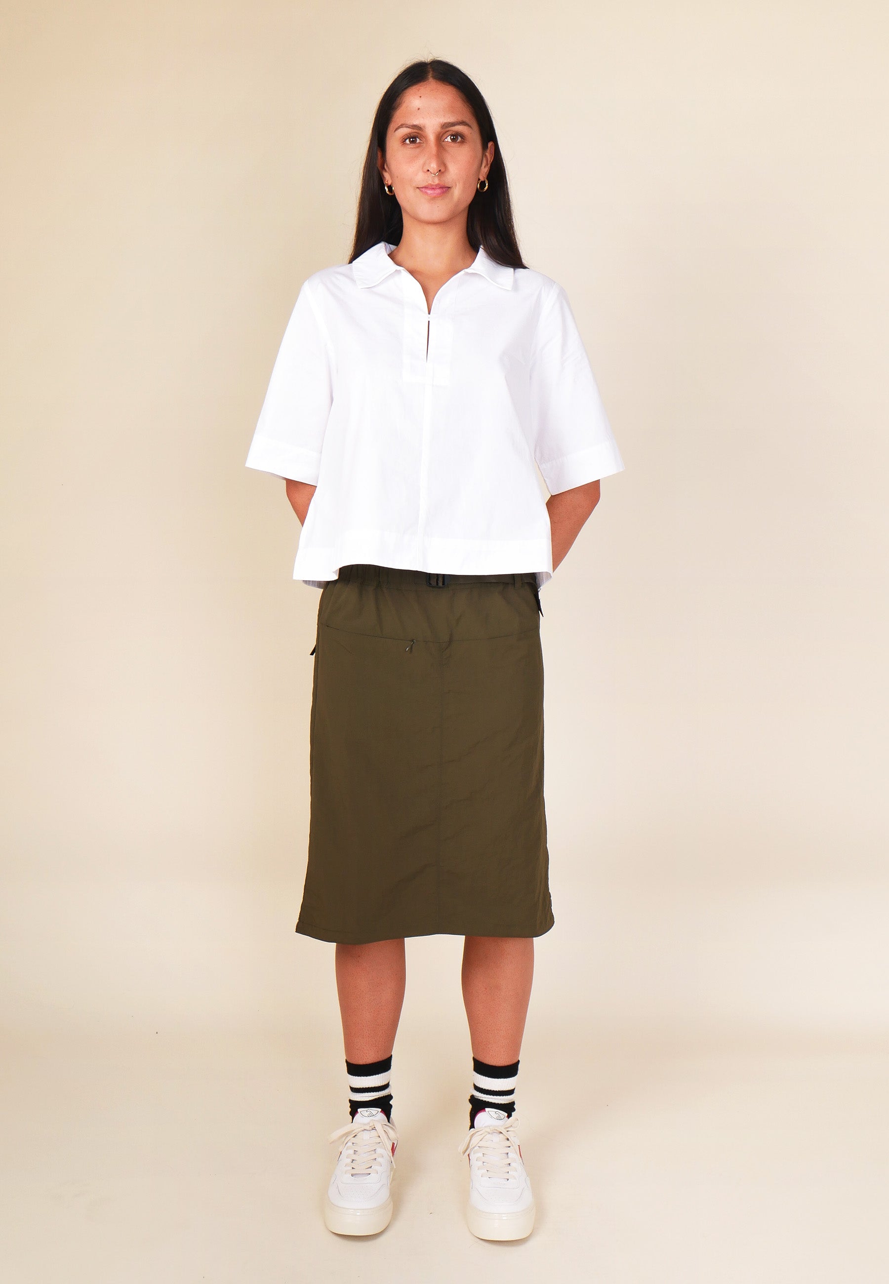 Nylon Packable Midi Skirt - Deep Olive