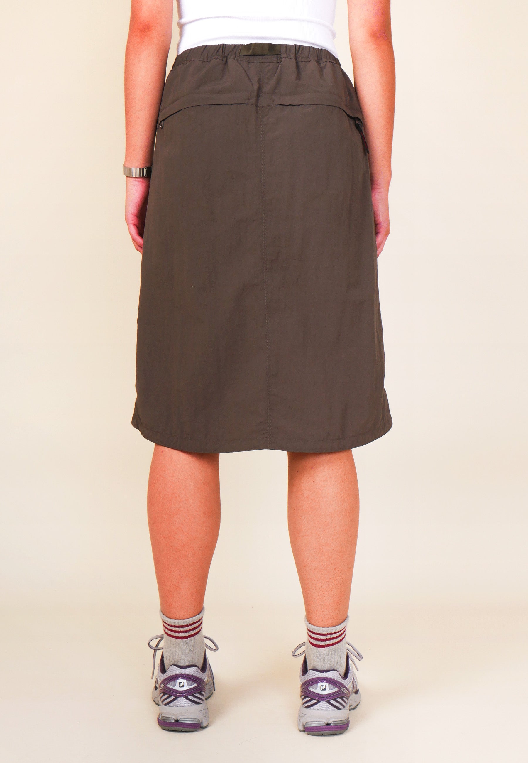 Nylon Packable Midi Skirt - Dark Brown