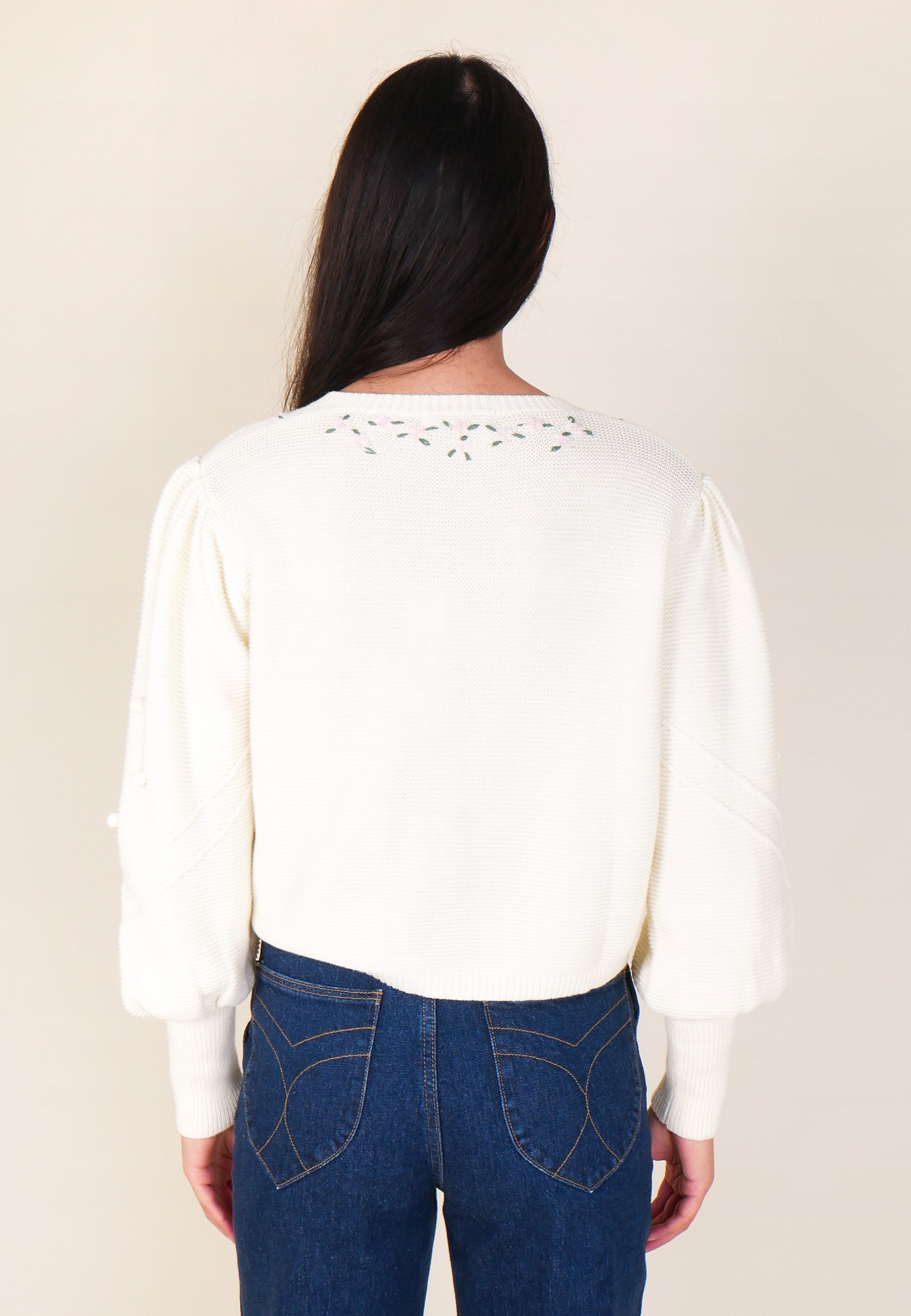 Embroidered Garden Cardigan - Cream