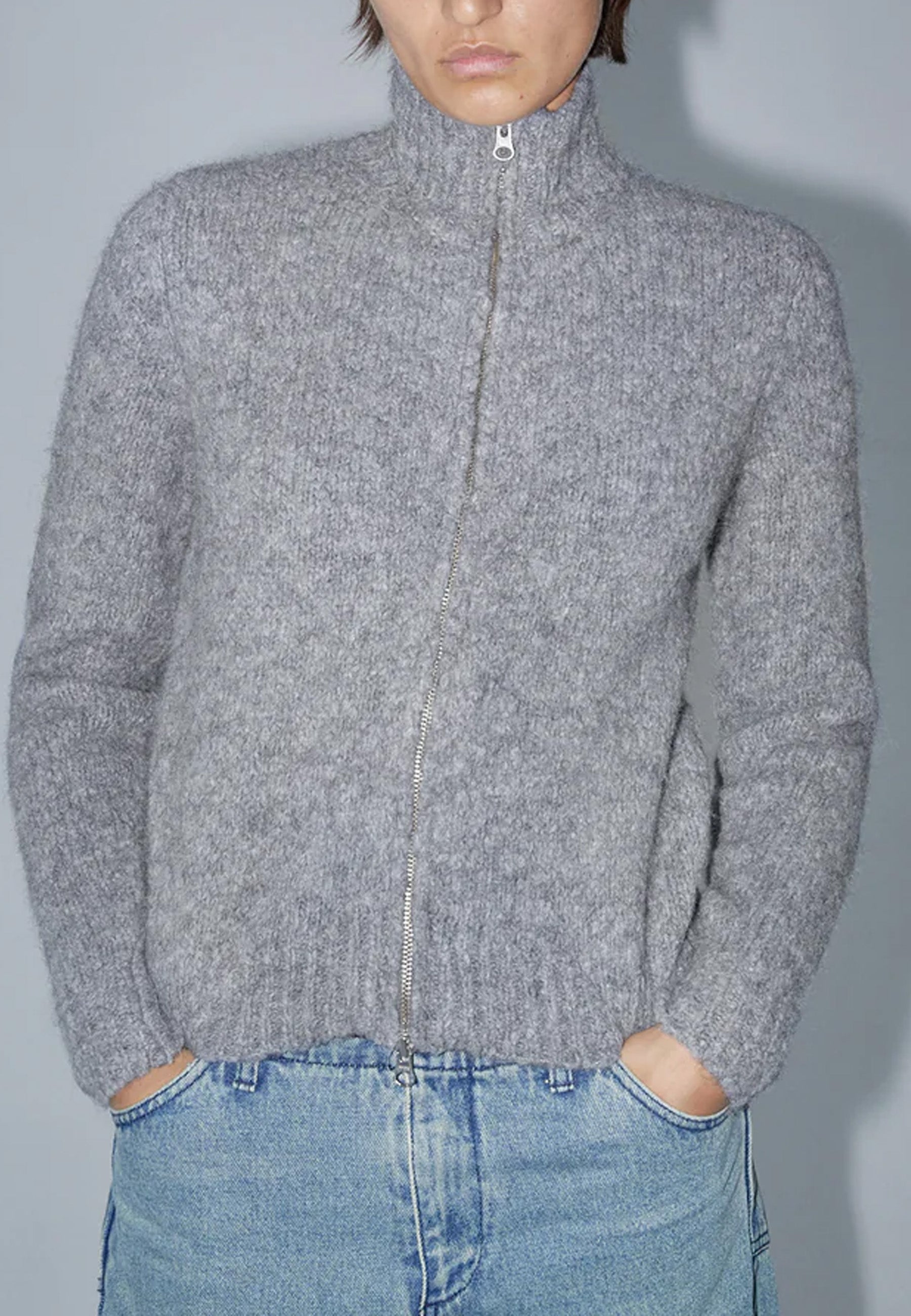 Stadium Zip Knit Cardigan - Grey