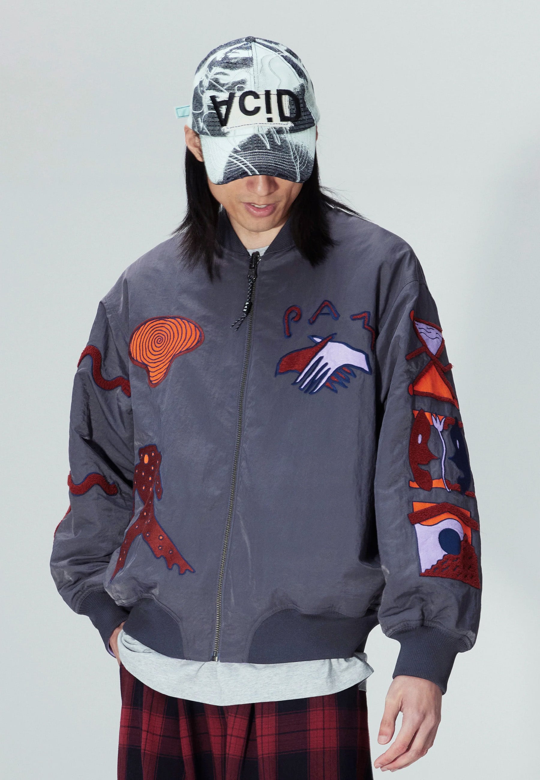 Susumu Mukai Markings Reversible Bomber Jacket - Charcoal