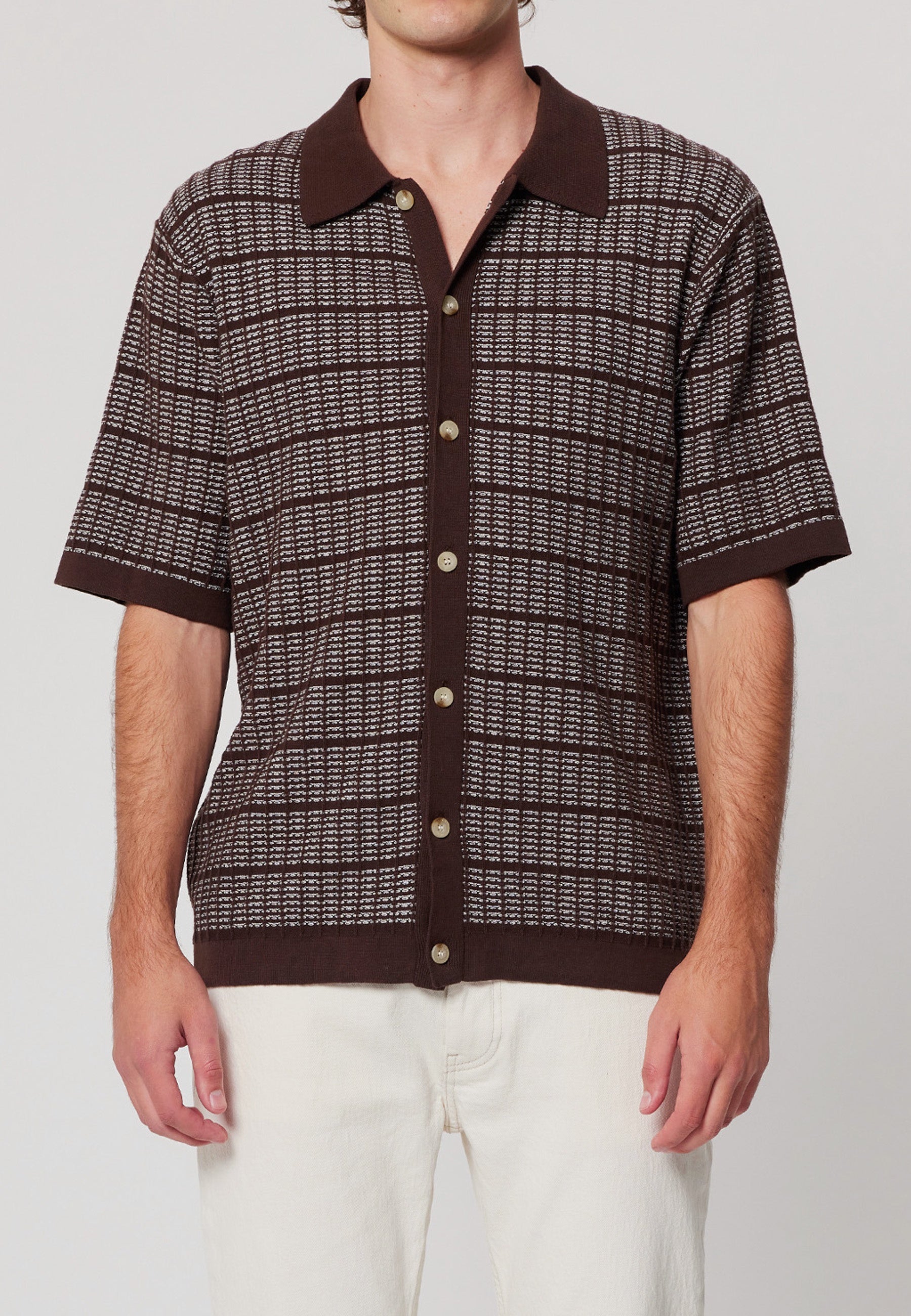 Textured Knit Shirt - Brown