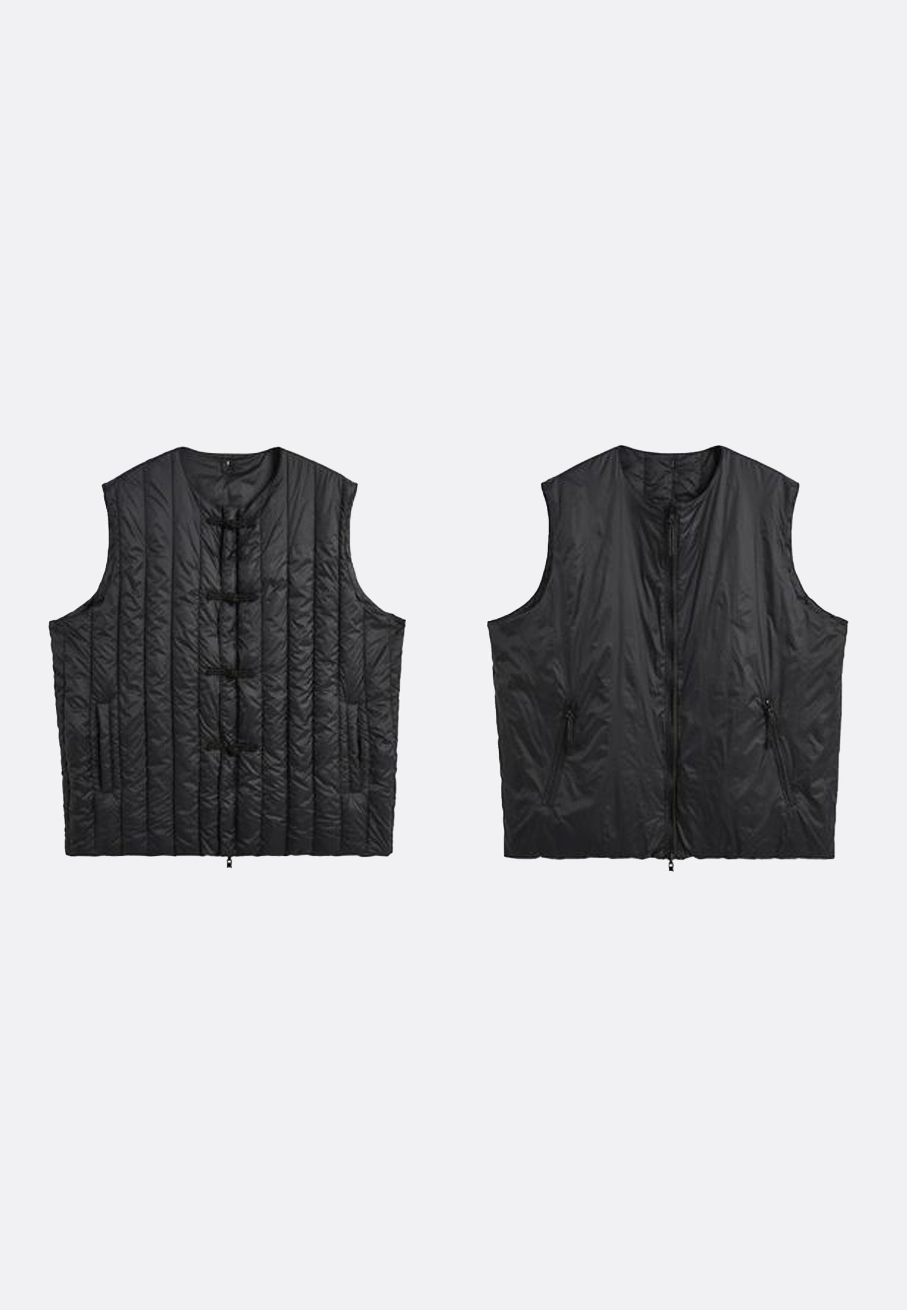 Reversible China Button Inner Down Vest - Black