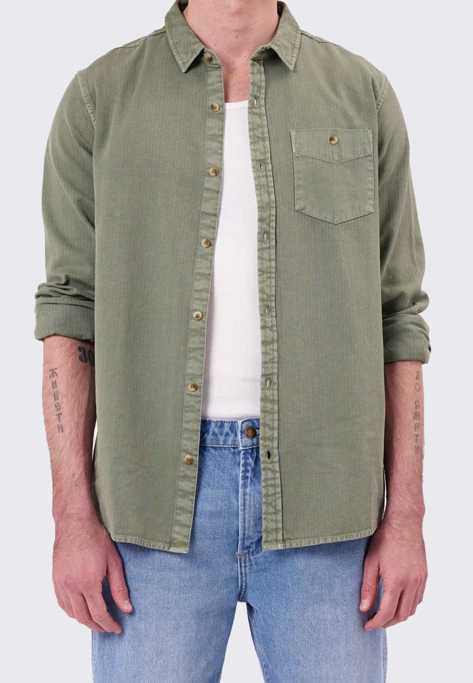 Herringbone Shirt - Faded Army