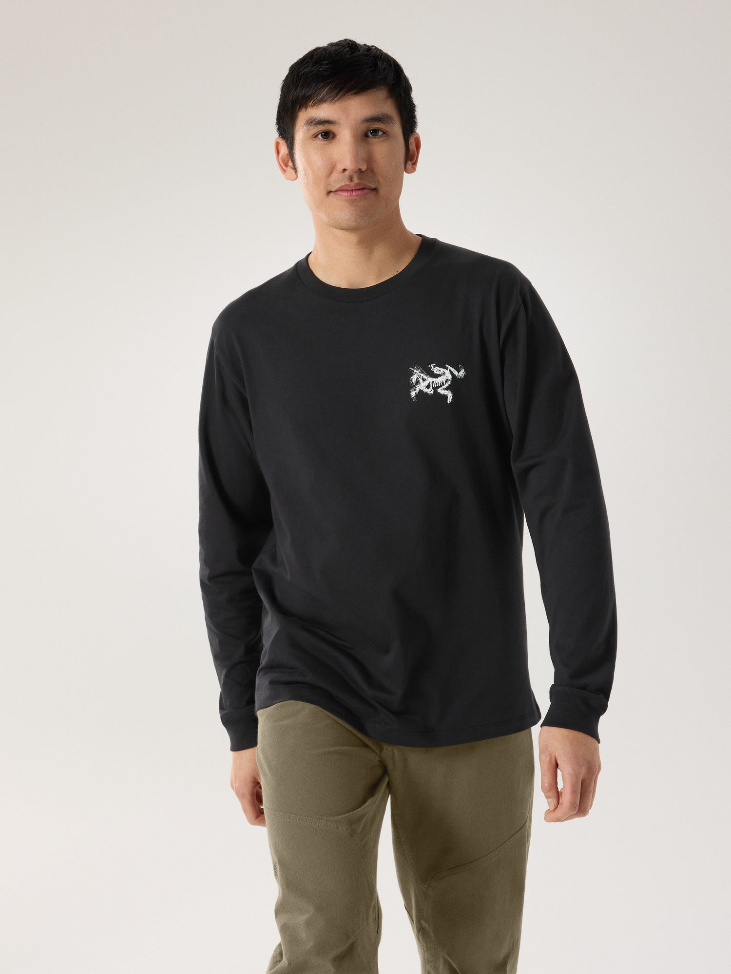 Kragg Supima Bird Tile LS Shirt - Black/Arctic Silk